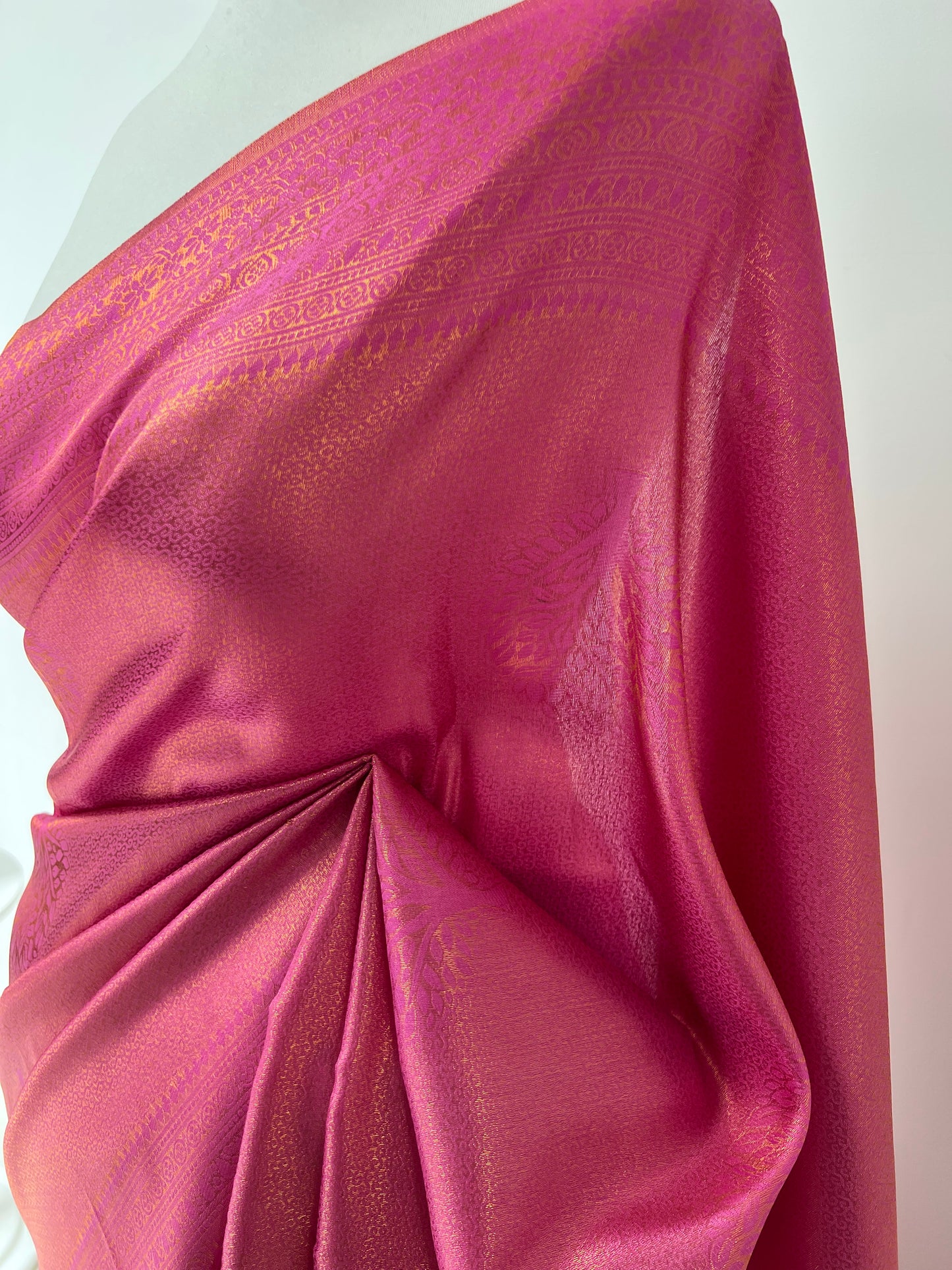 Hot pink kubera silk saree with matching blouse and tassels attached S3008