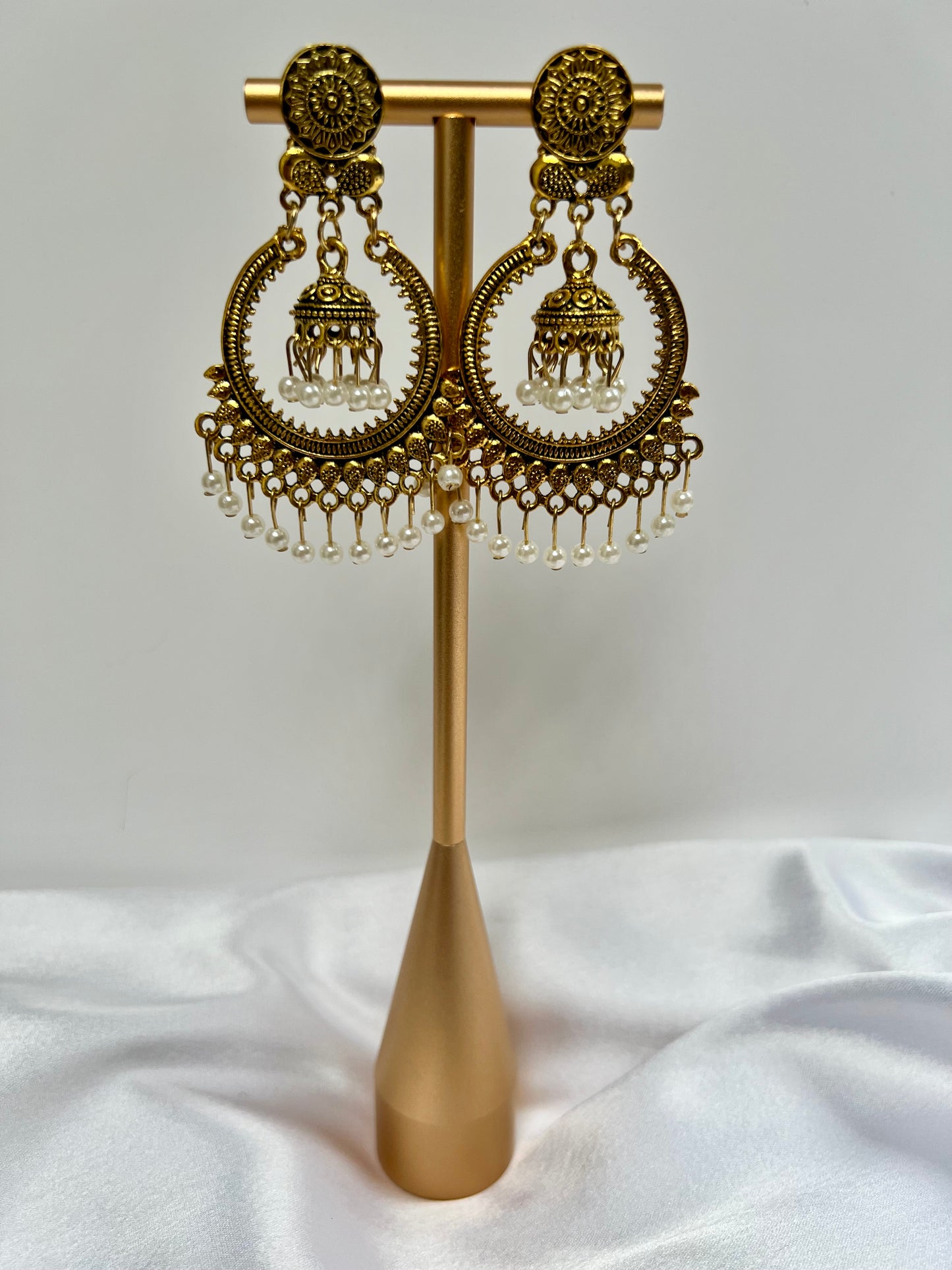 Antique gold dangling jhumkas hoop earring with pearls E3057