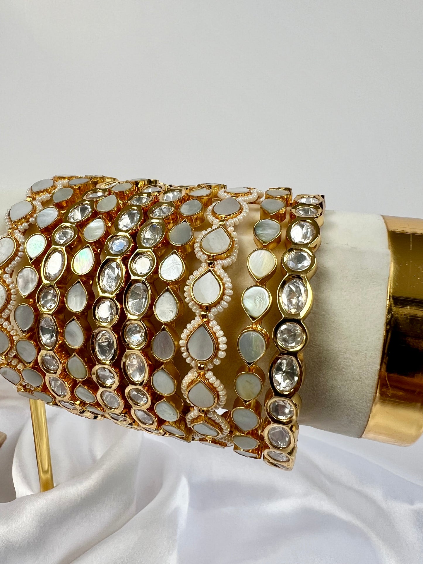 Bridal kundan stone, mother of pearls bangle set B3019