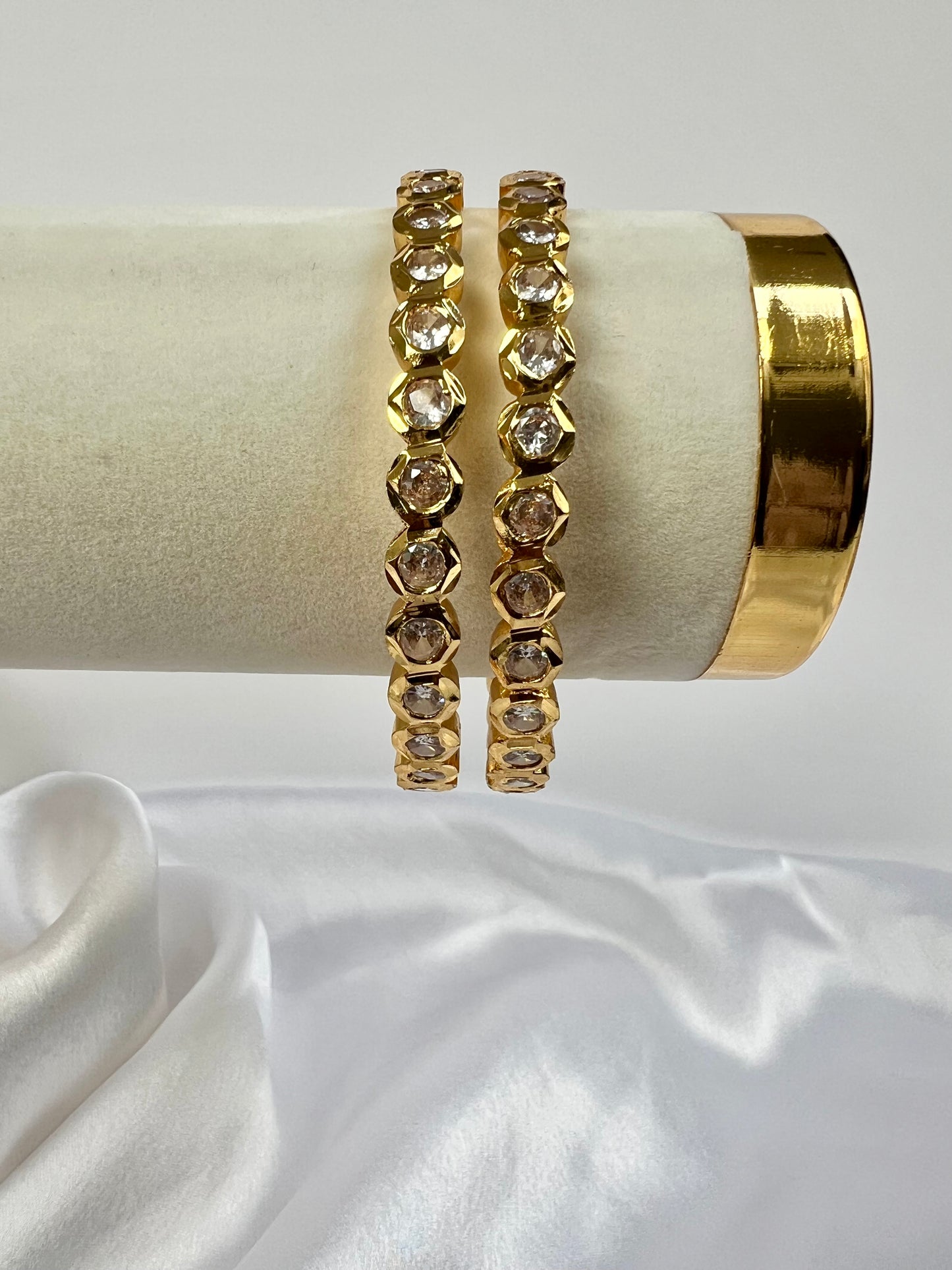 Gold Impon clear stone bangles, set of two  B3015