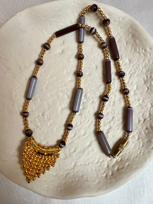 DANIYA - simple short chain purple and gold necklace N3224