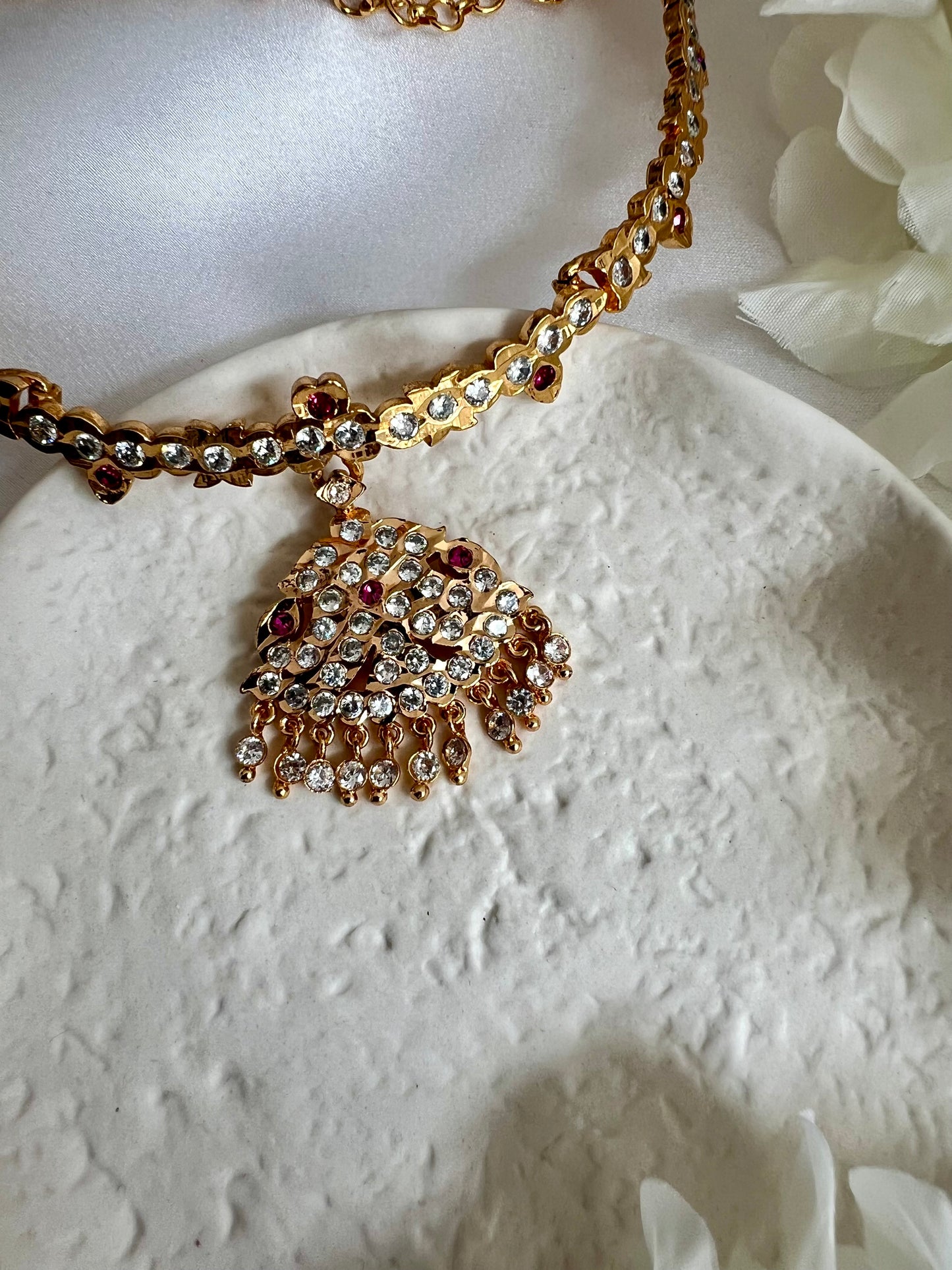 ABI- Simple traditional attigai with ruby and white stones N3092