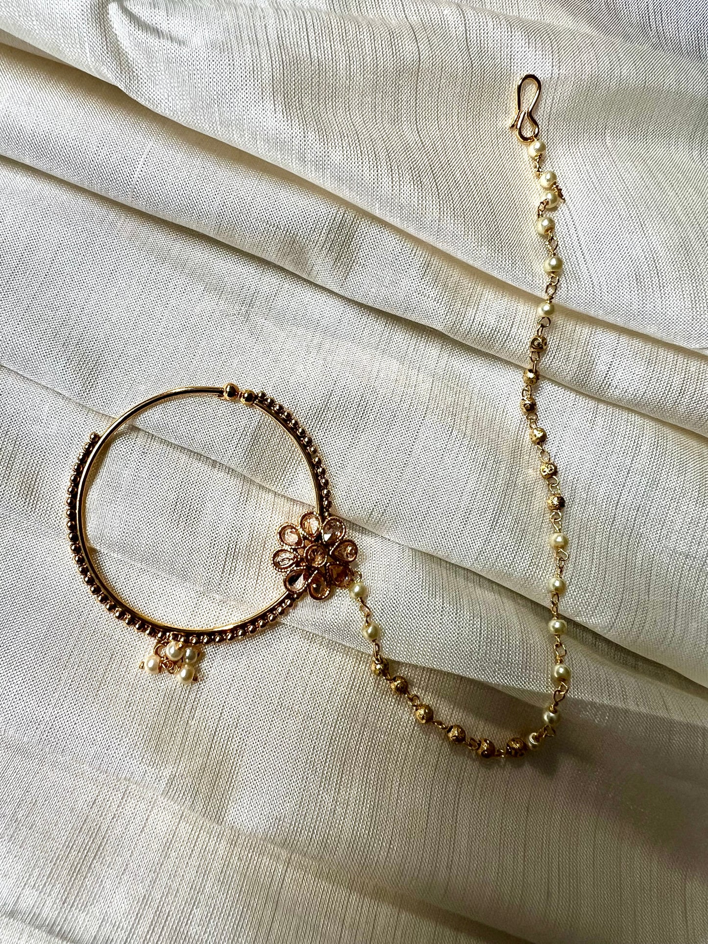 Antique large hooped nosering with chain NR3012