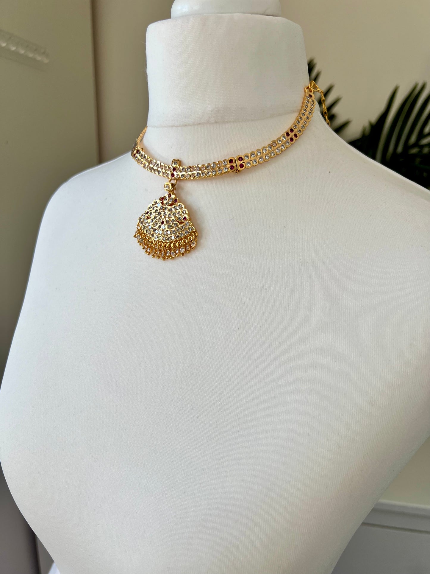 ABIGA - Traditional impon two layered attigai necklace in ruby N3072