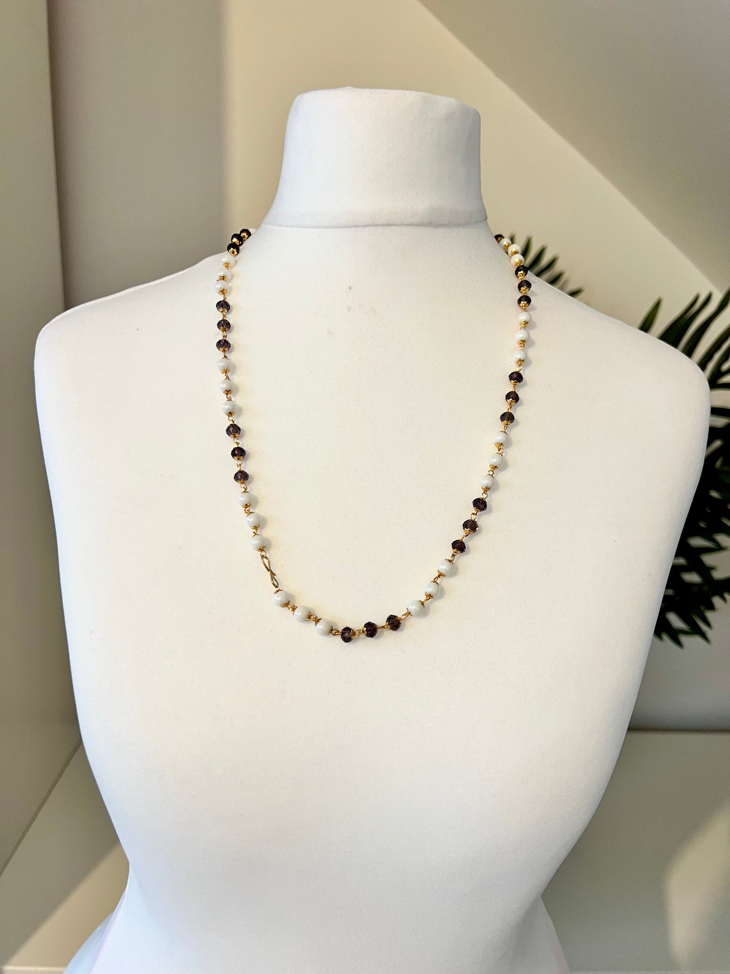 NITHRA - Simple long white and purple beads chain N3232