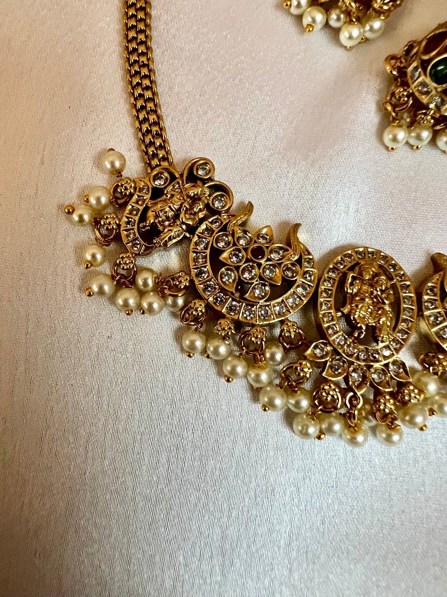 LAVOTHINI - golden temple small choker necklace with small jhumkas N3188