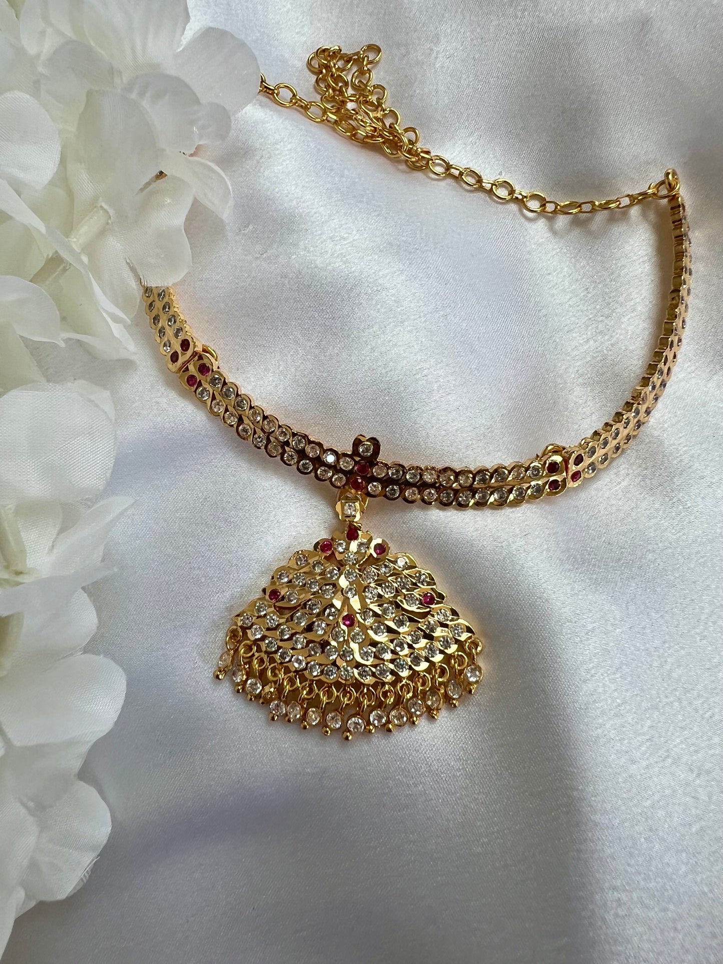 ABIGA - Traditional impon two layered attigai necklace in ruby N3072
