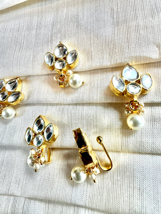 Kundan stoned gold plated press in nosering with pearls NR3069