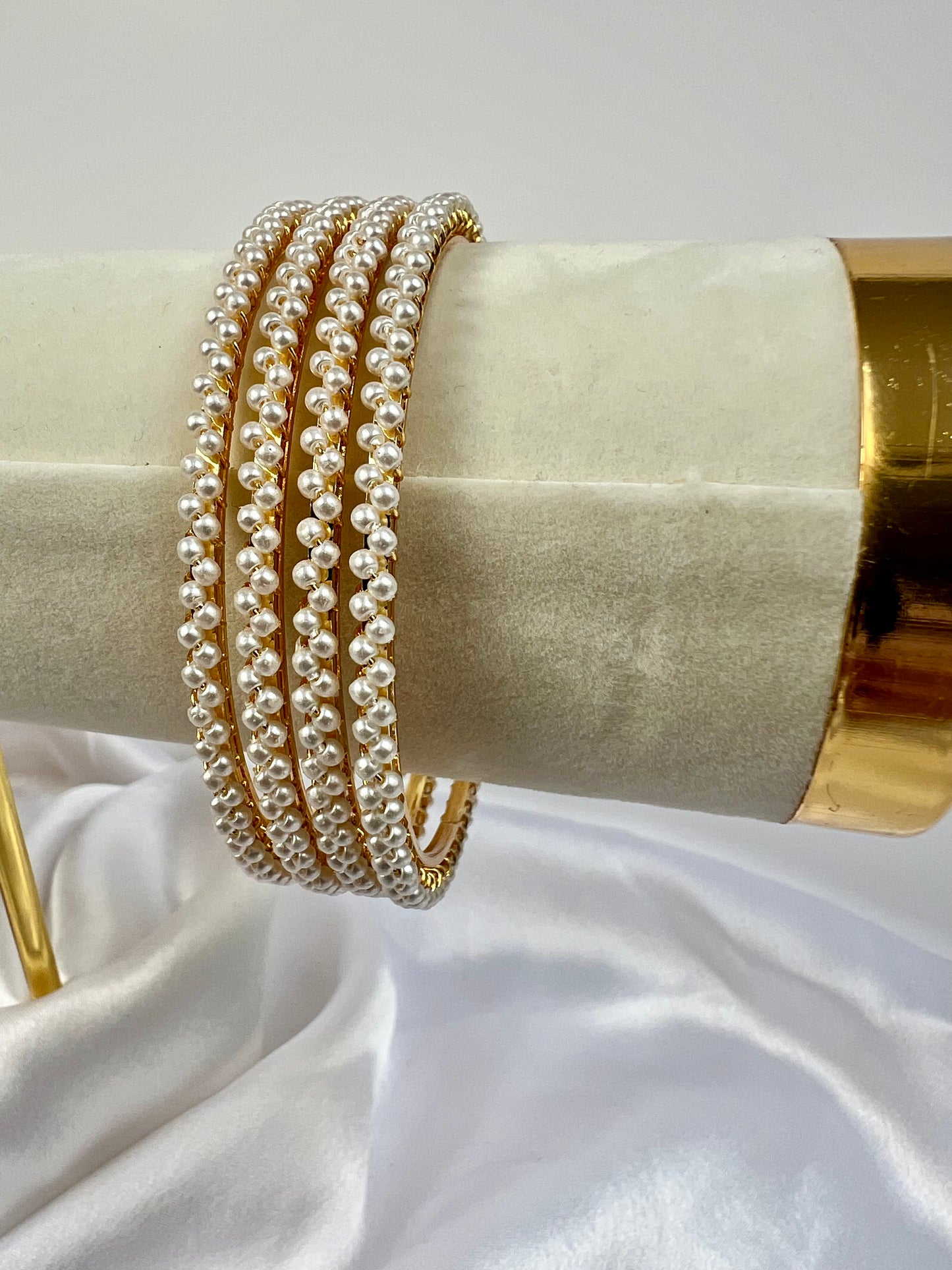 Gold Bangles With Gold Plating and Pearls, set of four B3008