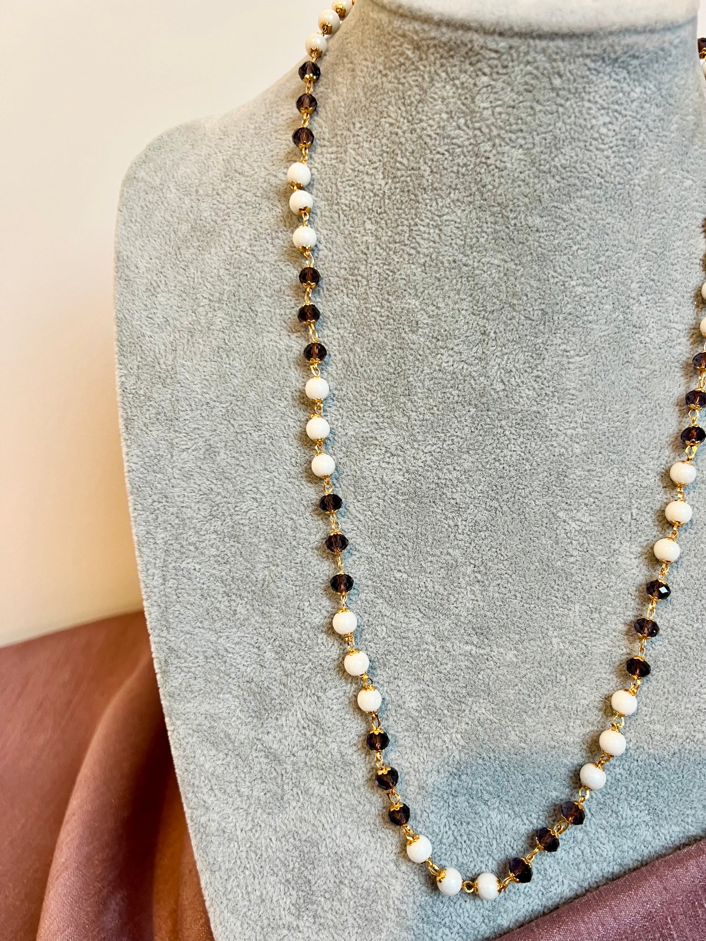 NITHRA - Simple long white and purple beads chain N3232