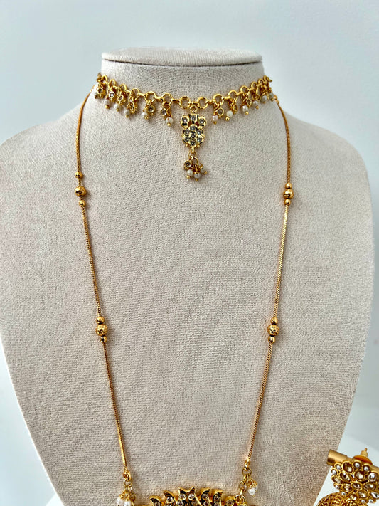Classic impon pathakam necklace set with dainty choker and jhumkas NR300