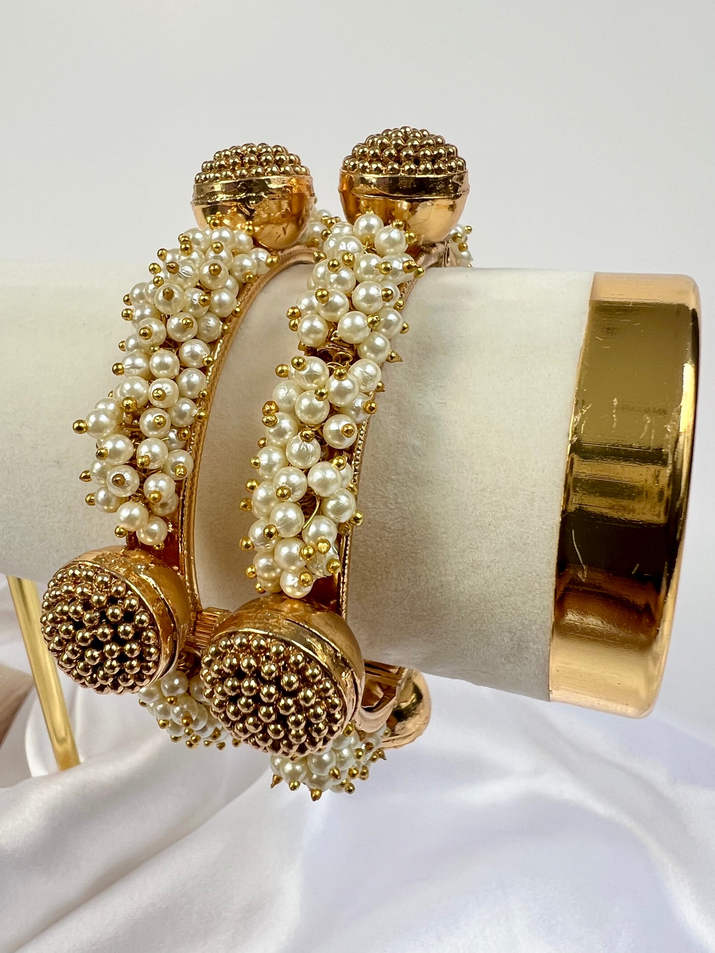 Antique Openable Bangles With Pearls and Gold Plating, set of two B3009