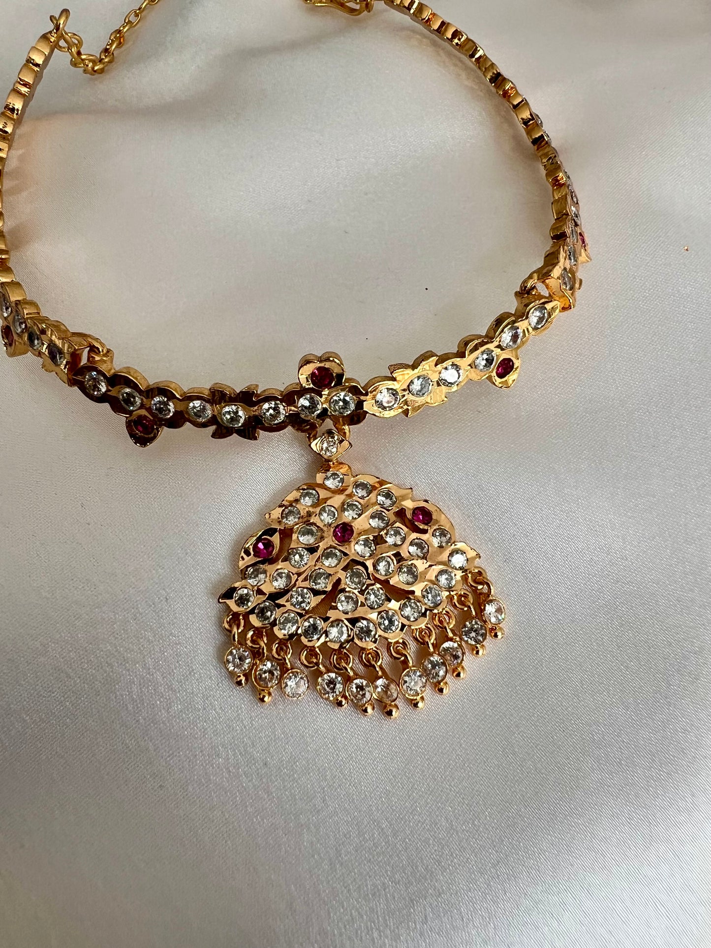 ABI- Simple traditional attigai with ruby and white stones N3092