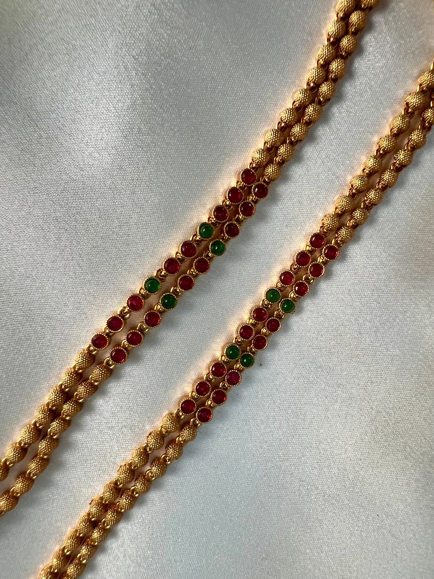 VARNA - Antique temple matte gold plated long necklace with matching earrings N3026