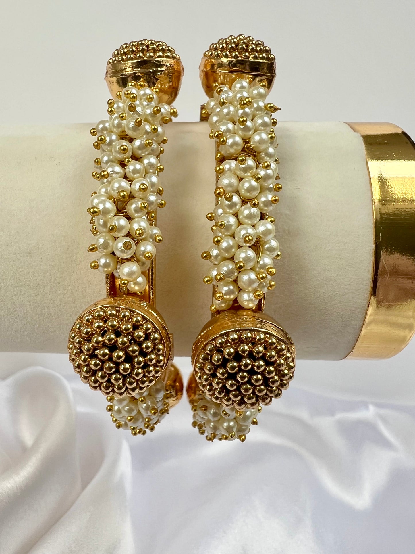 Antique Openable Bangles With Pearls and Gold Plating, set of two B3009