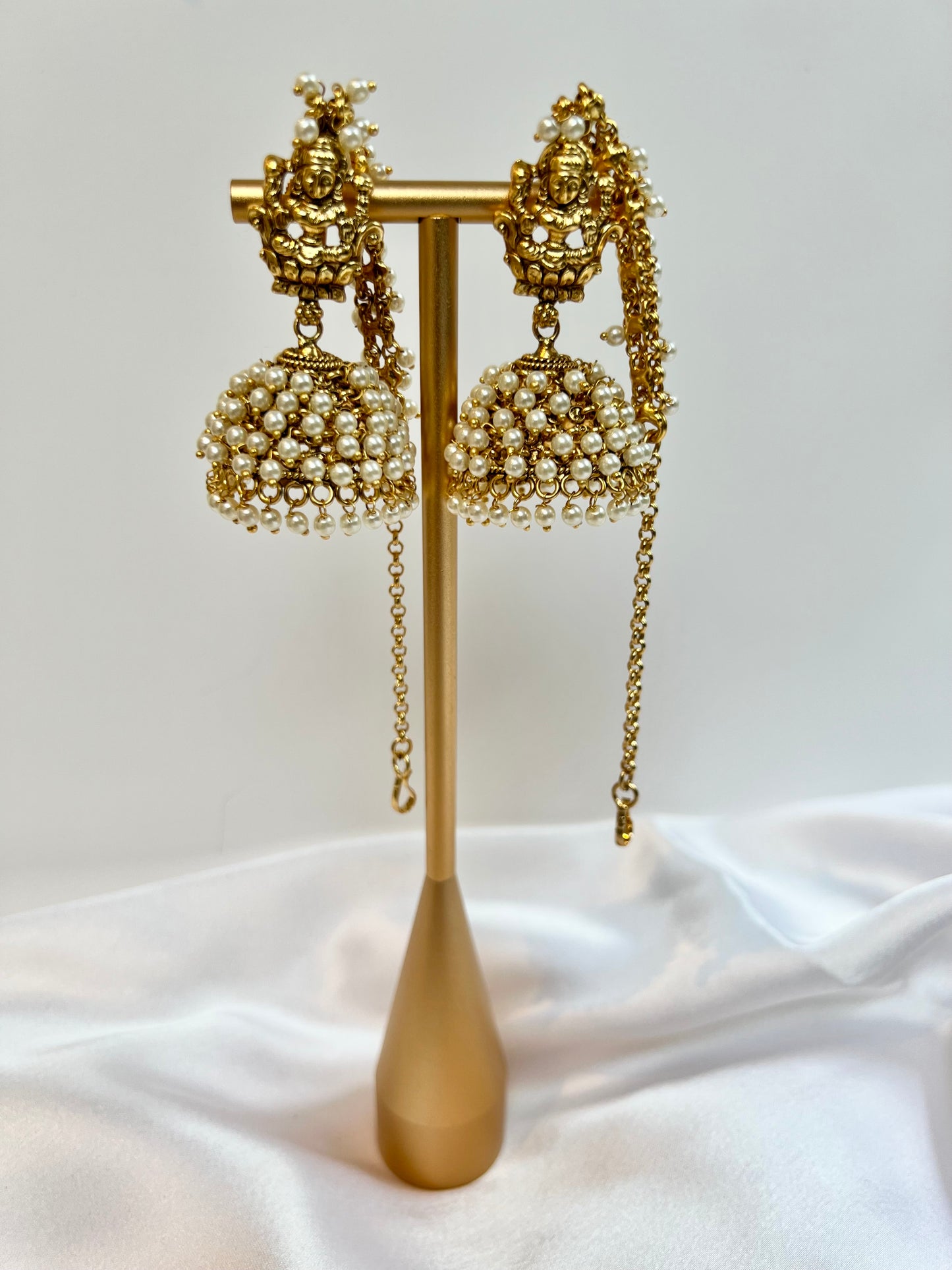 Bridal temple antique pearl jhumka earrings E3040