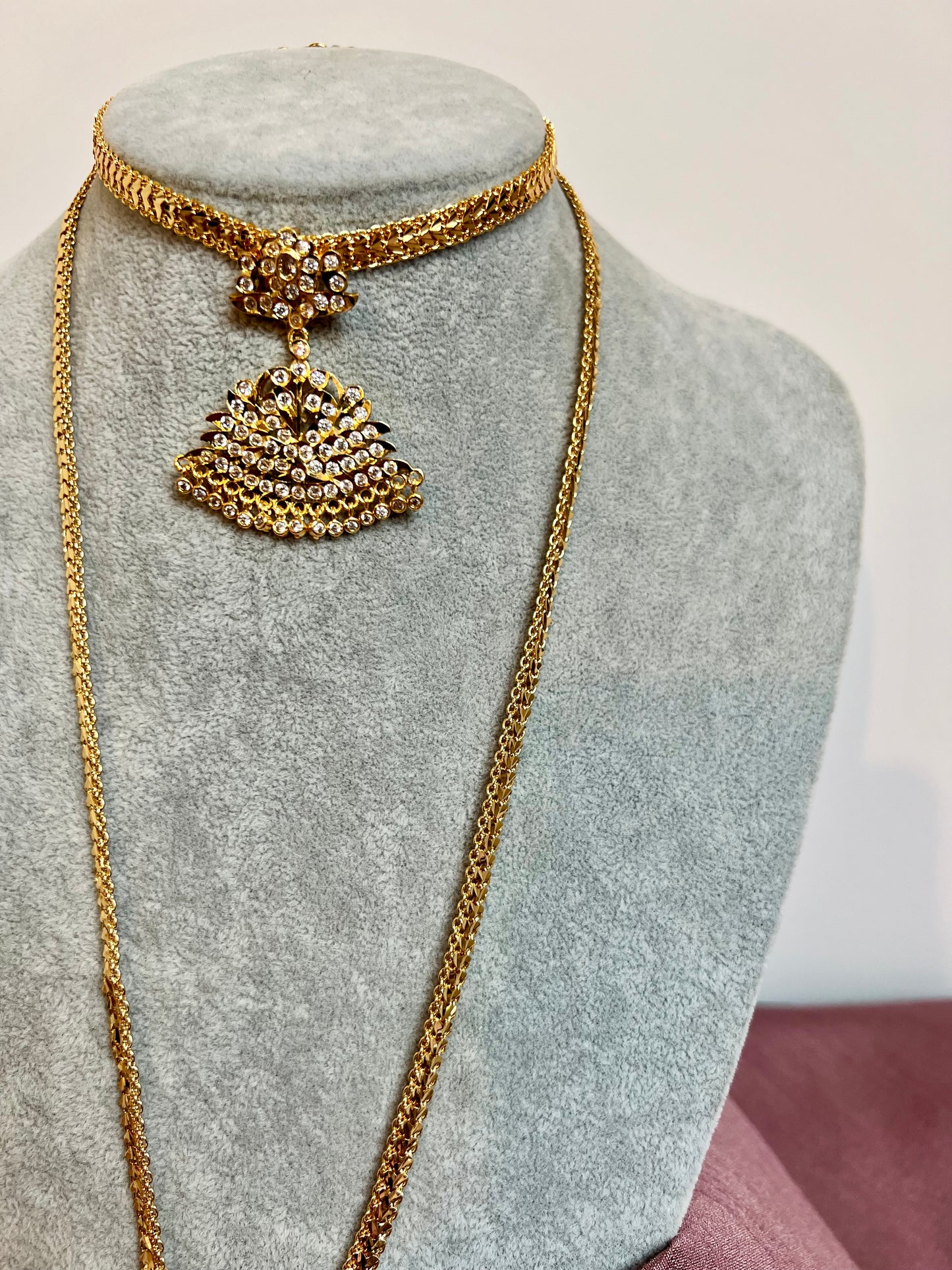 BAVANI -Short attigai and long mid haram impon necklace with matching earrings N3164