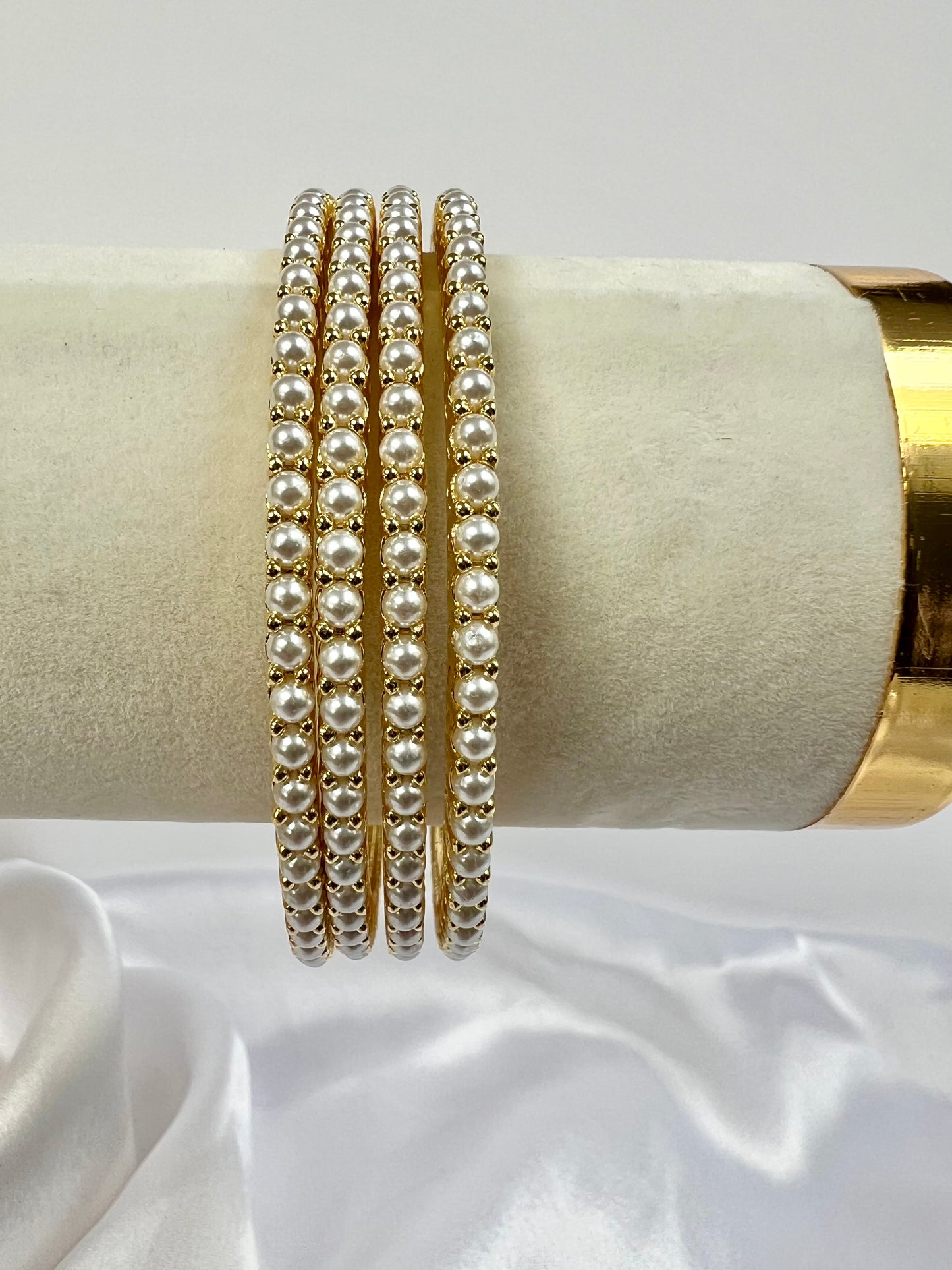 Simple Gold plated pearl bangles, set of four B3014
