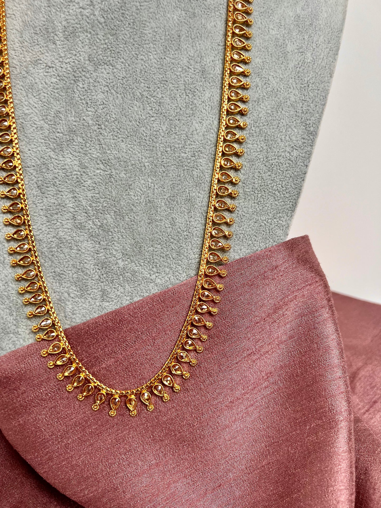 SAHANA - Antique gold plated long and short necklace set with matching earrings and uchi pattam/tikka N3001