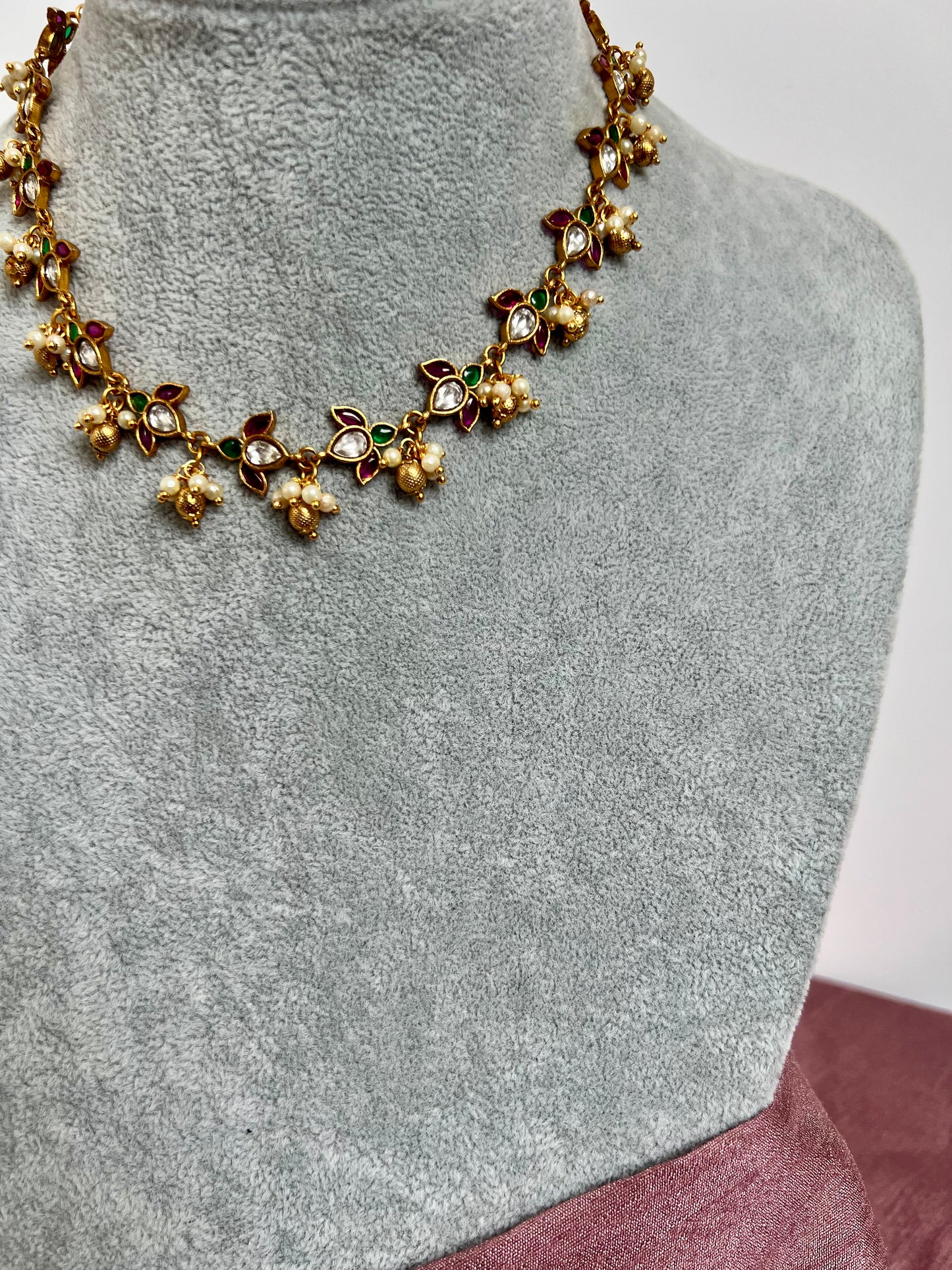 AMELIA - Simple short chain lotus necklace with matching small lotus earrings N3010