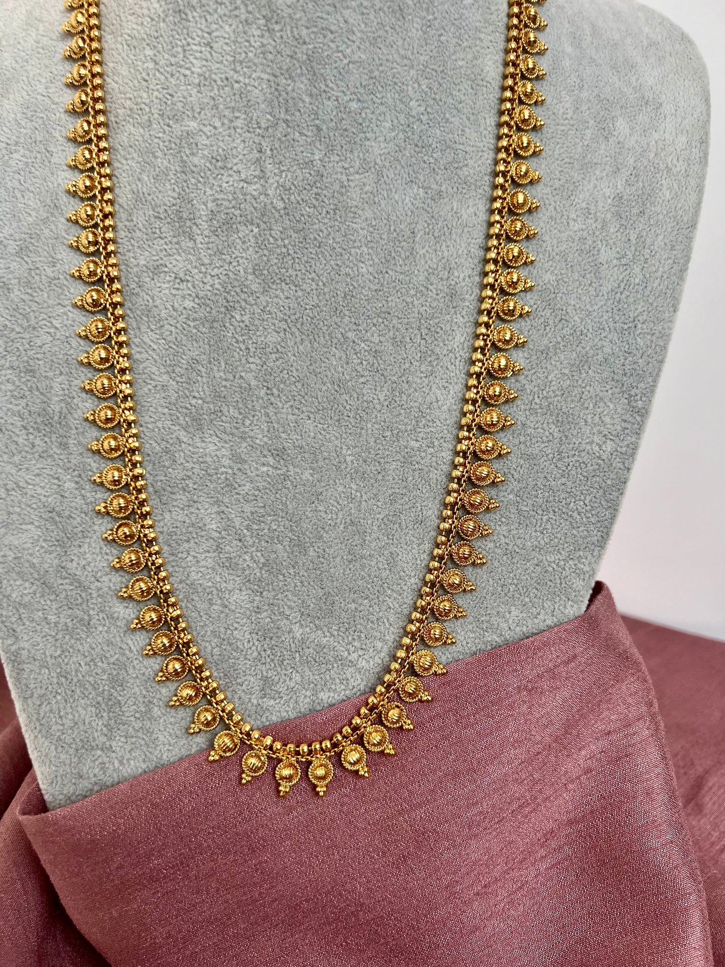 SAVIA - Antique simple long and short gold plated necklace set with earrings and tikka N3020