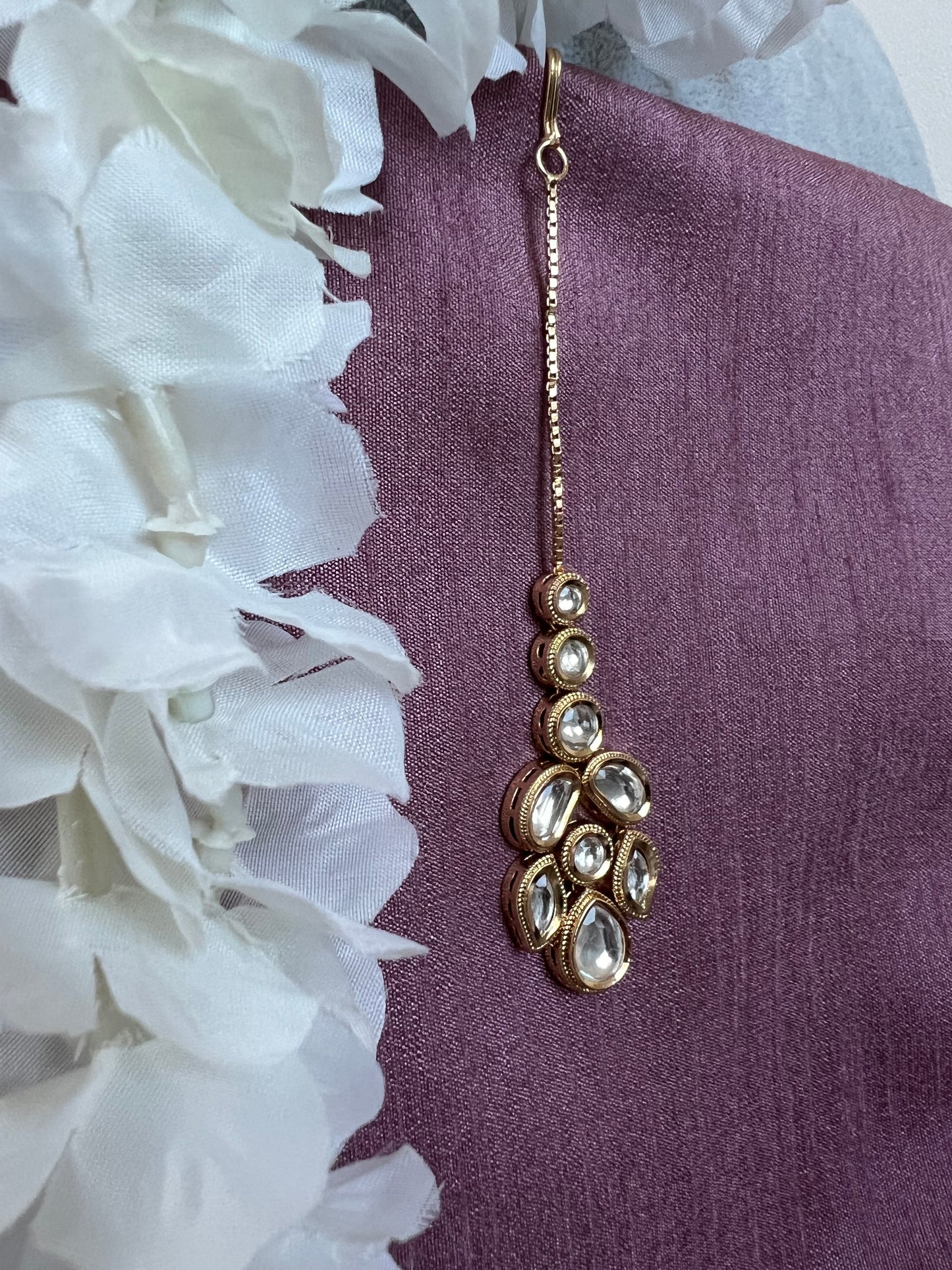 Kundan classic tikka with rose gold plating T3018