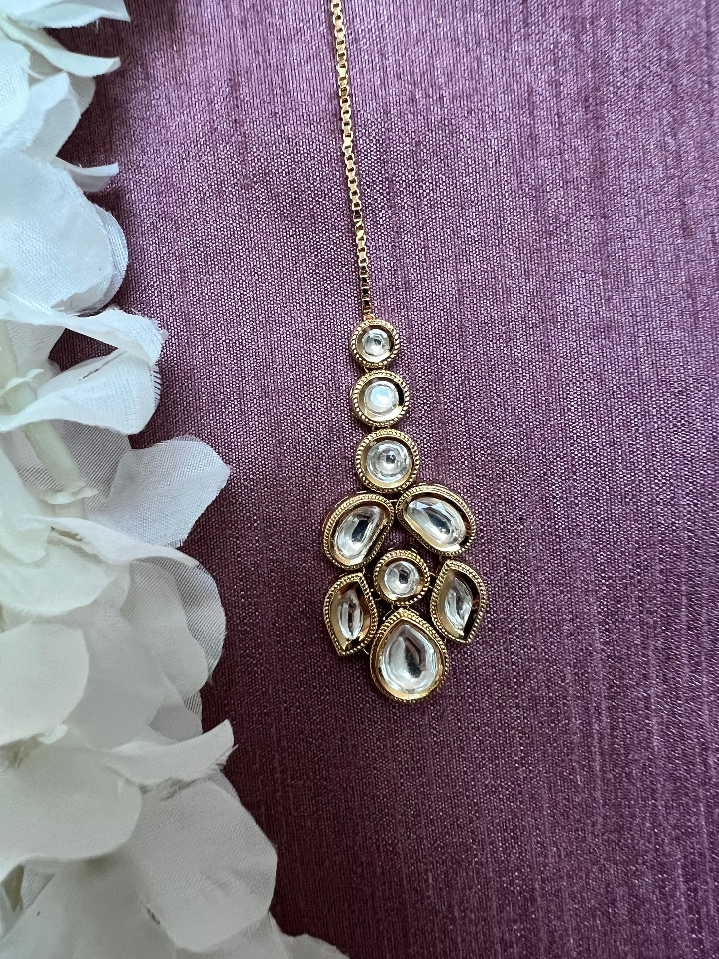 Kundan classic tikka with rose gold plating T3018