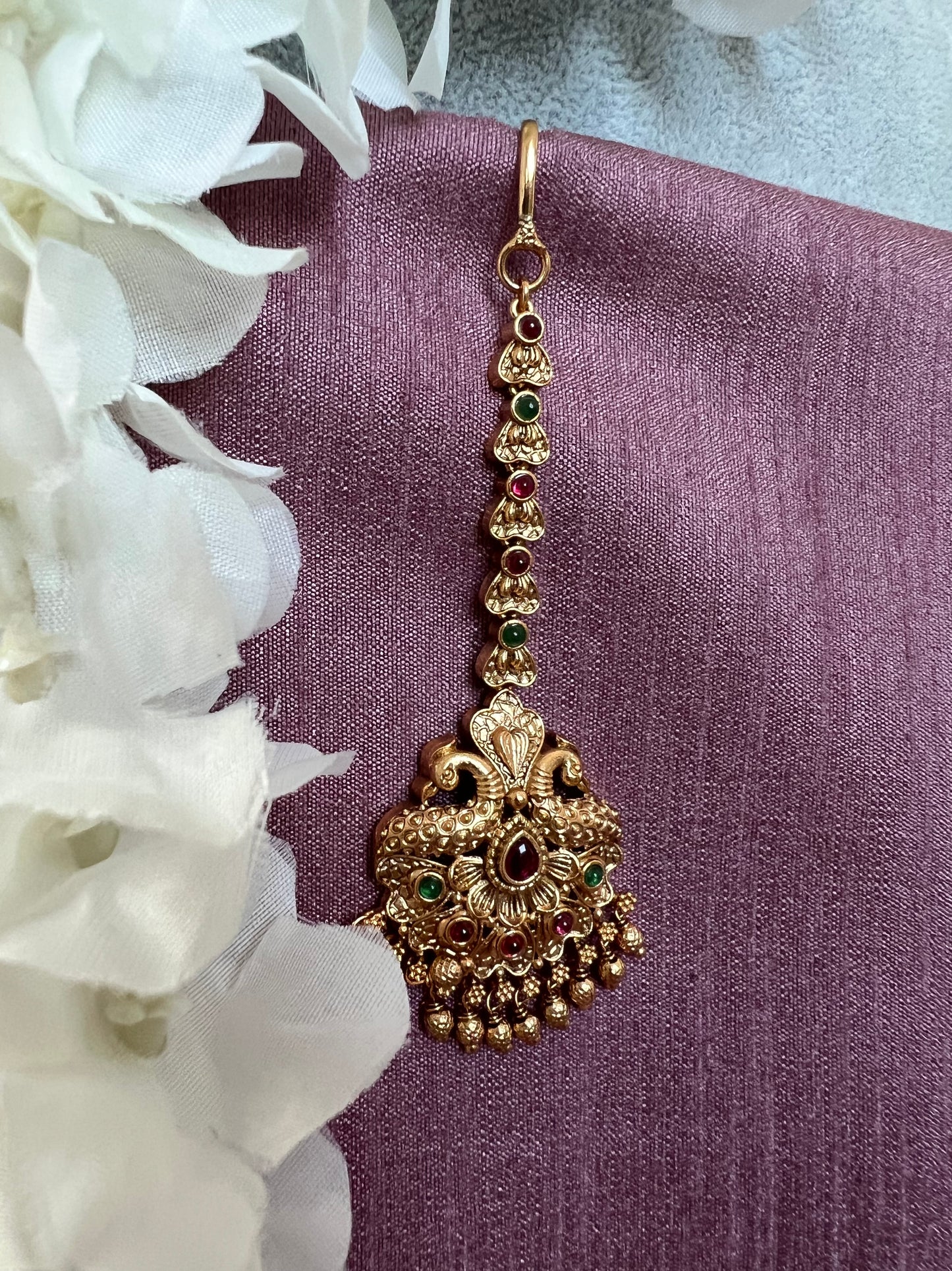 antique tikka peacock ruby gold plated tikka T3017