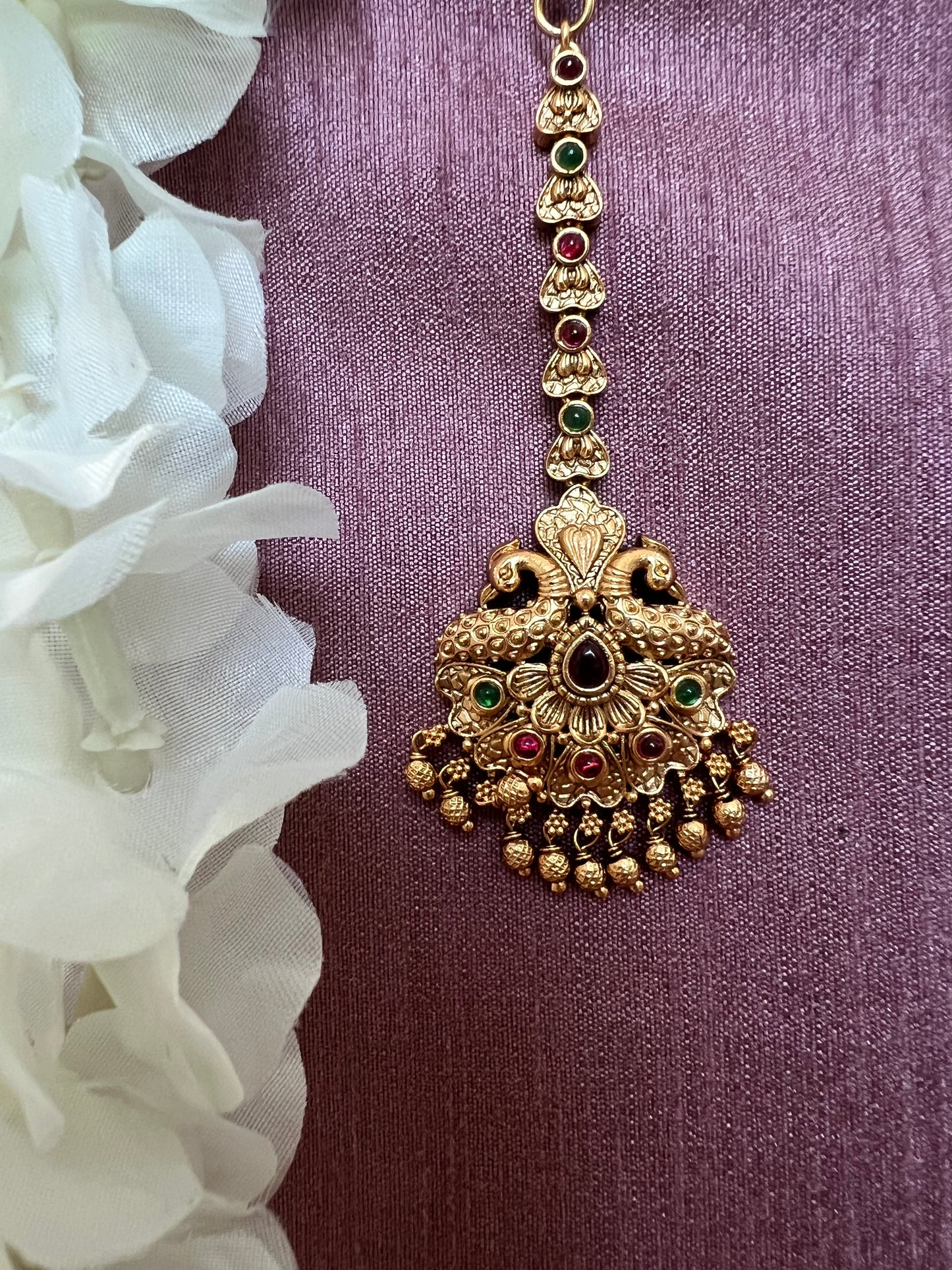 antique tikka peacock ruby gold plated tikka T3017