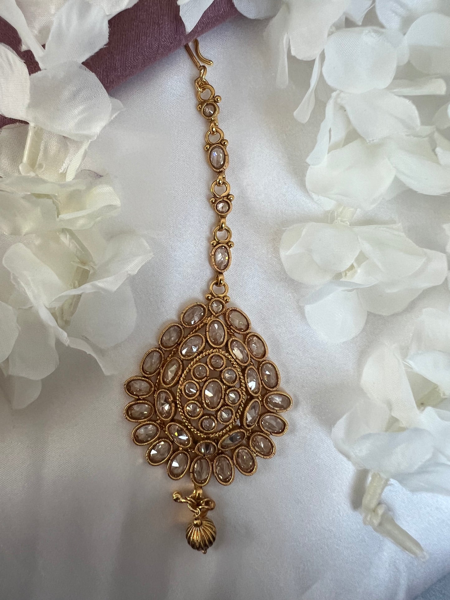 Gold plated clear stone maang tikka T3008