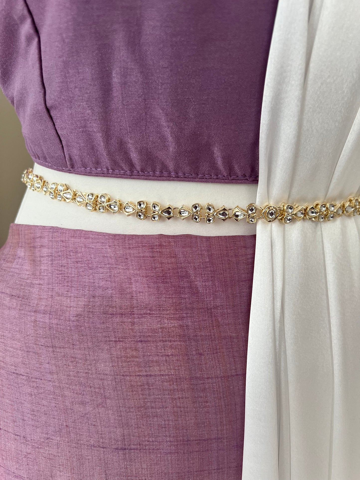 Classic white gold plated waistchain with kundan stones W3019