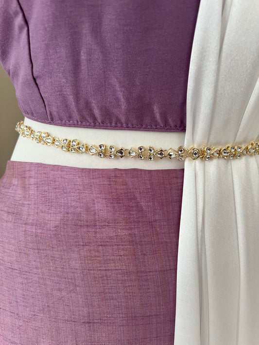 Classic white gold plated waistchain with kundan stones W3019