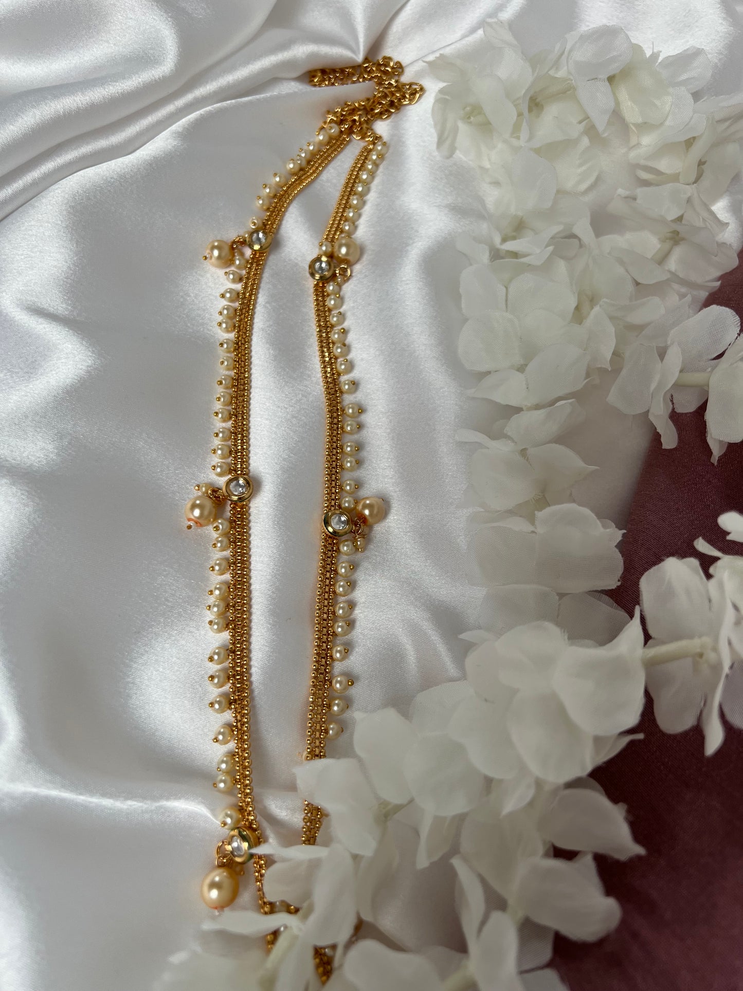 Antique gold plated waistchain with kundan round stones and pearls W3004