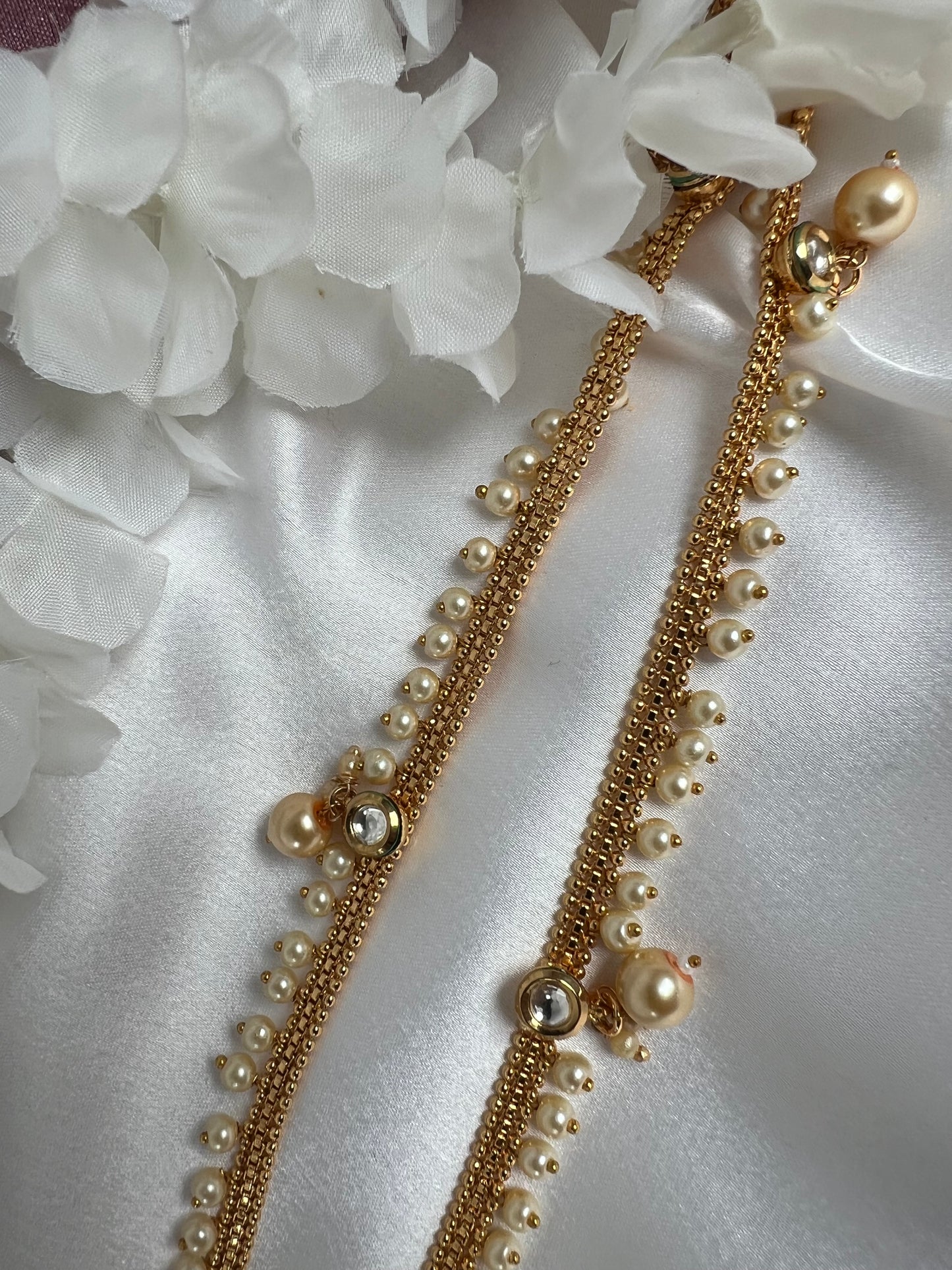 Antique gold plated waistchain with kundan round stones and pearls W3004