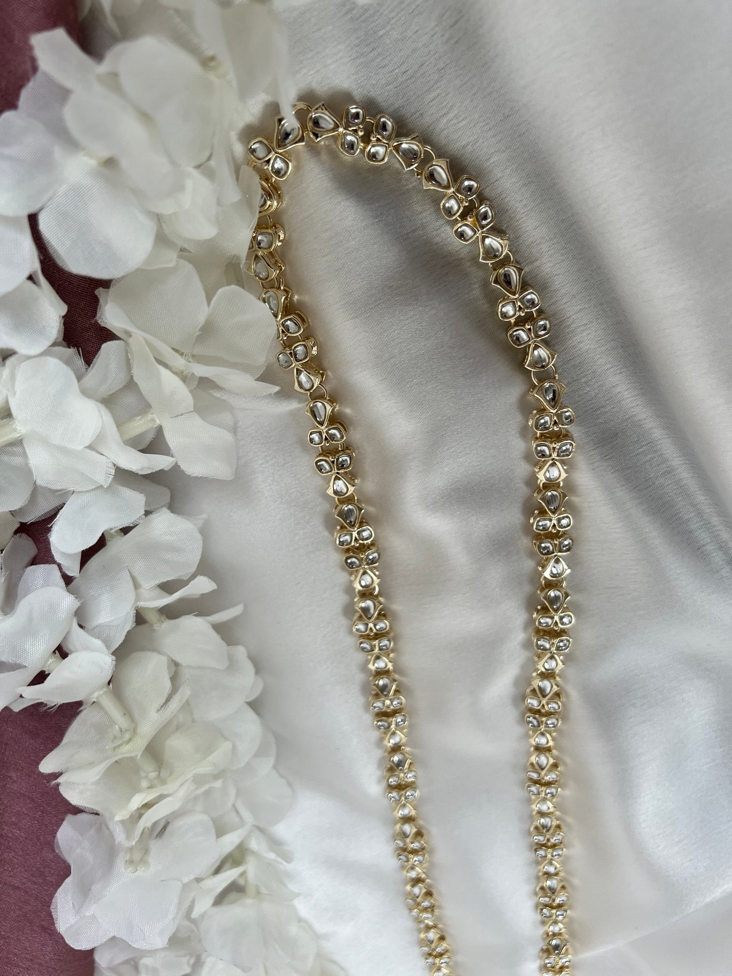 Classic white gold plated waistchain with kundan stones W3019
