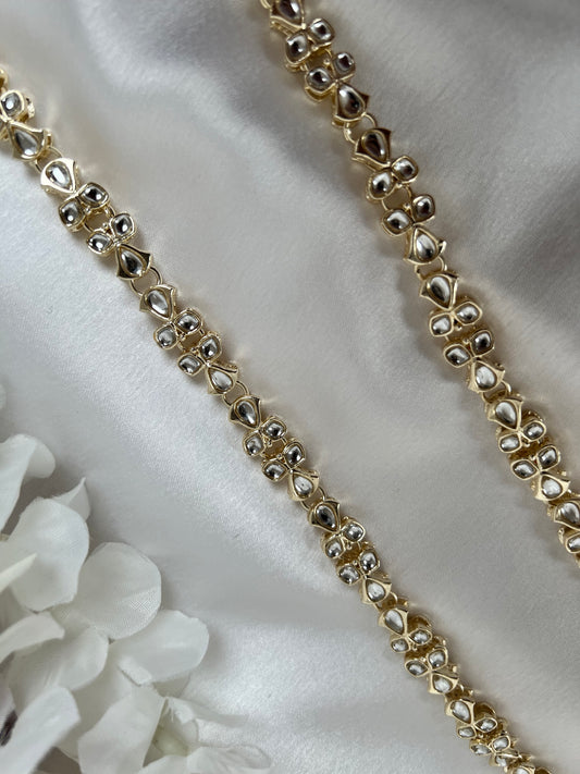 Classic white gold plated waistchain with kundan stones W3019