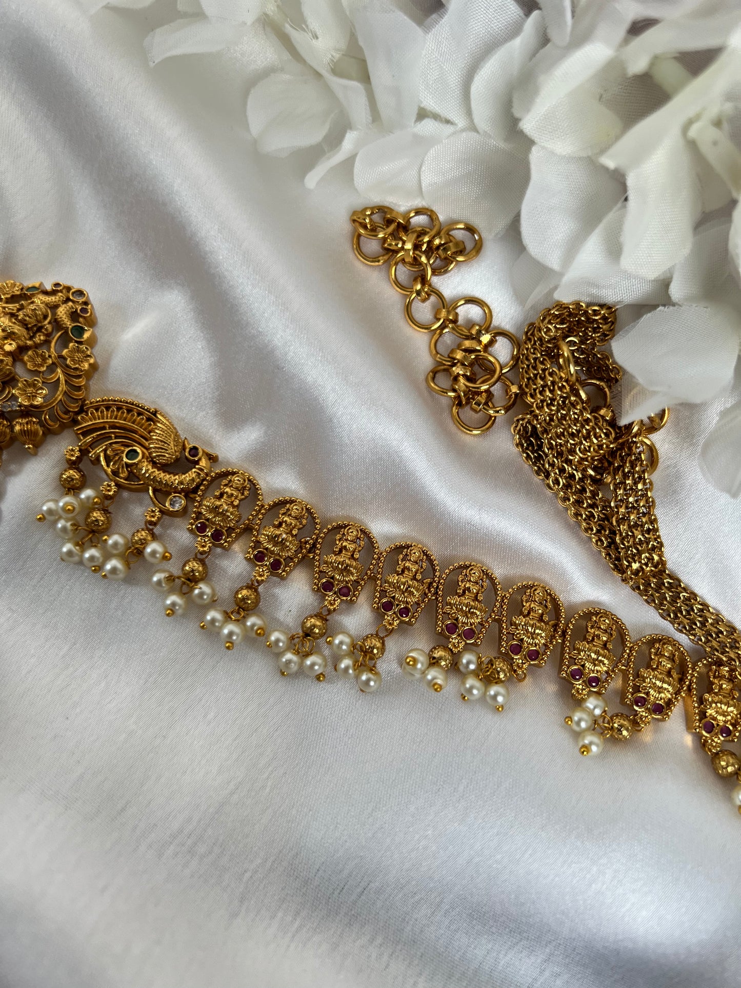 Antique temple gold plated waistchain with pearls and stones W3006