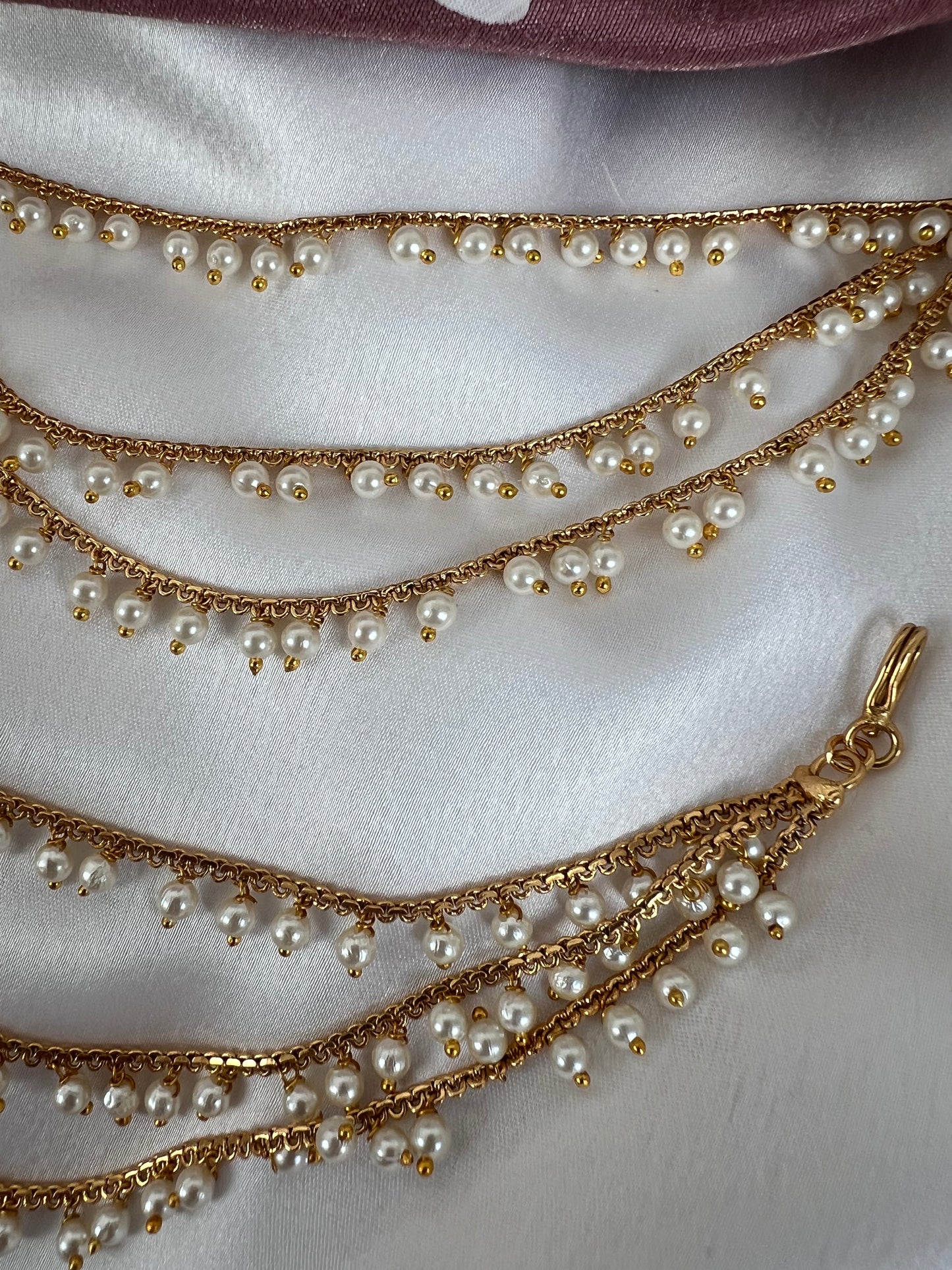 Three layered gold plated pearl ear chain, set of two EC3004