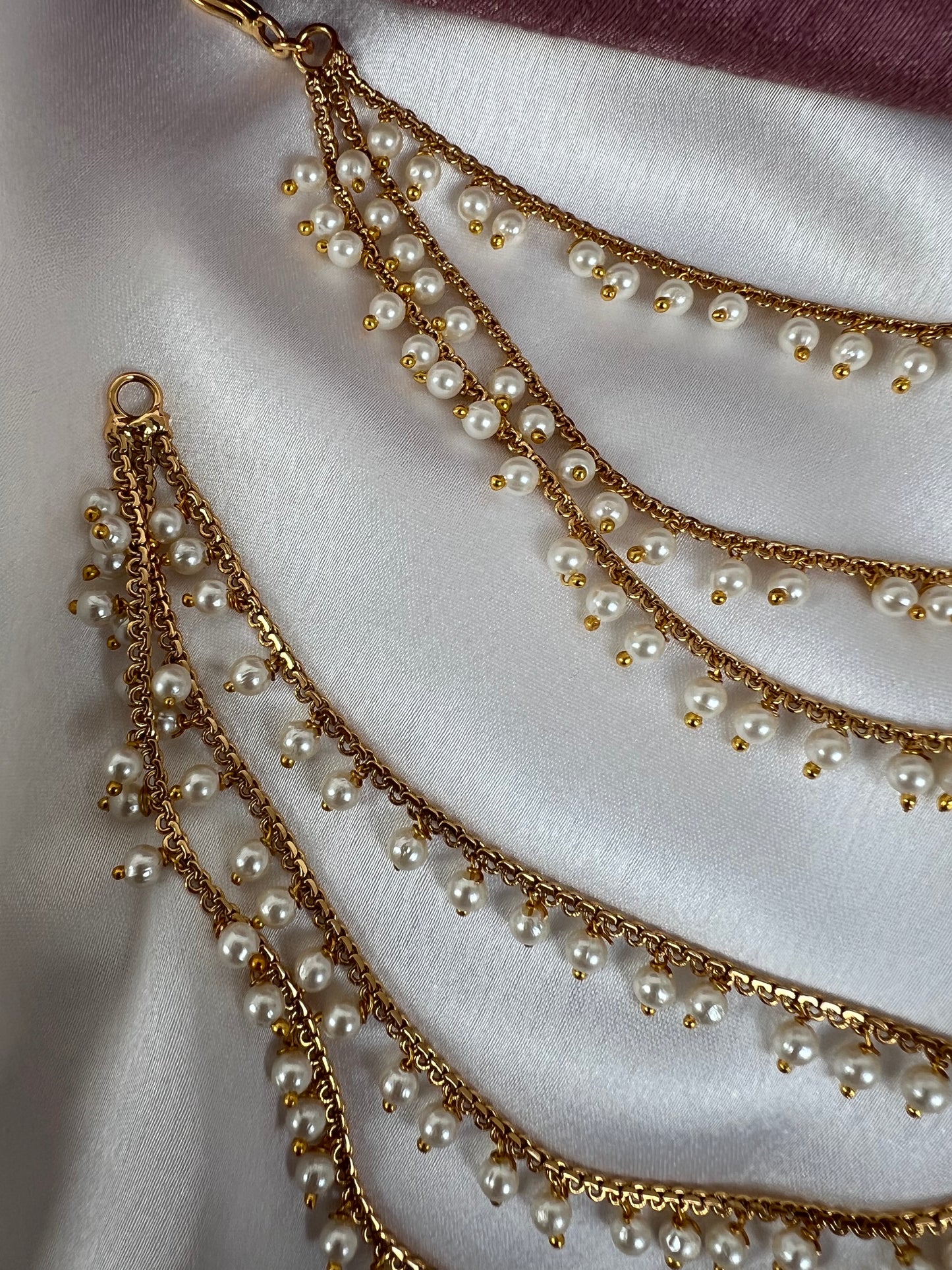 Three layered gold plated pearl ear chain, set of two EC3004