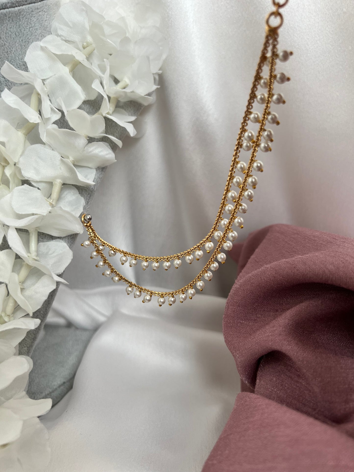 two layer gold plated pearl ear chains, set of two EC3003