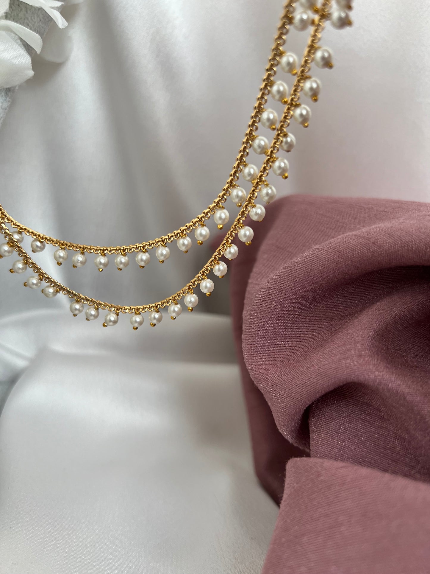 two layer gold plated pearl ear chains, set of two EC3003