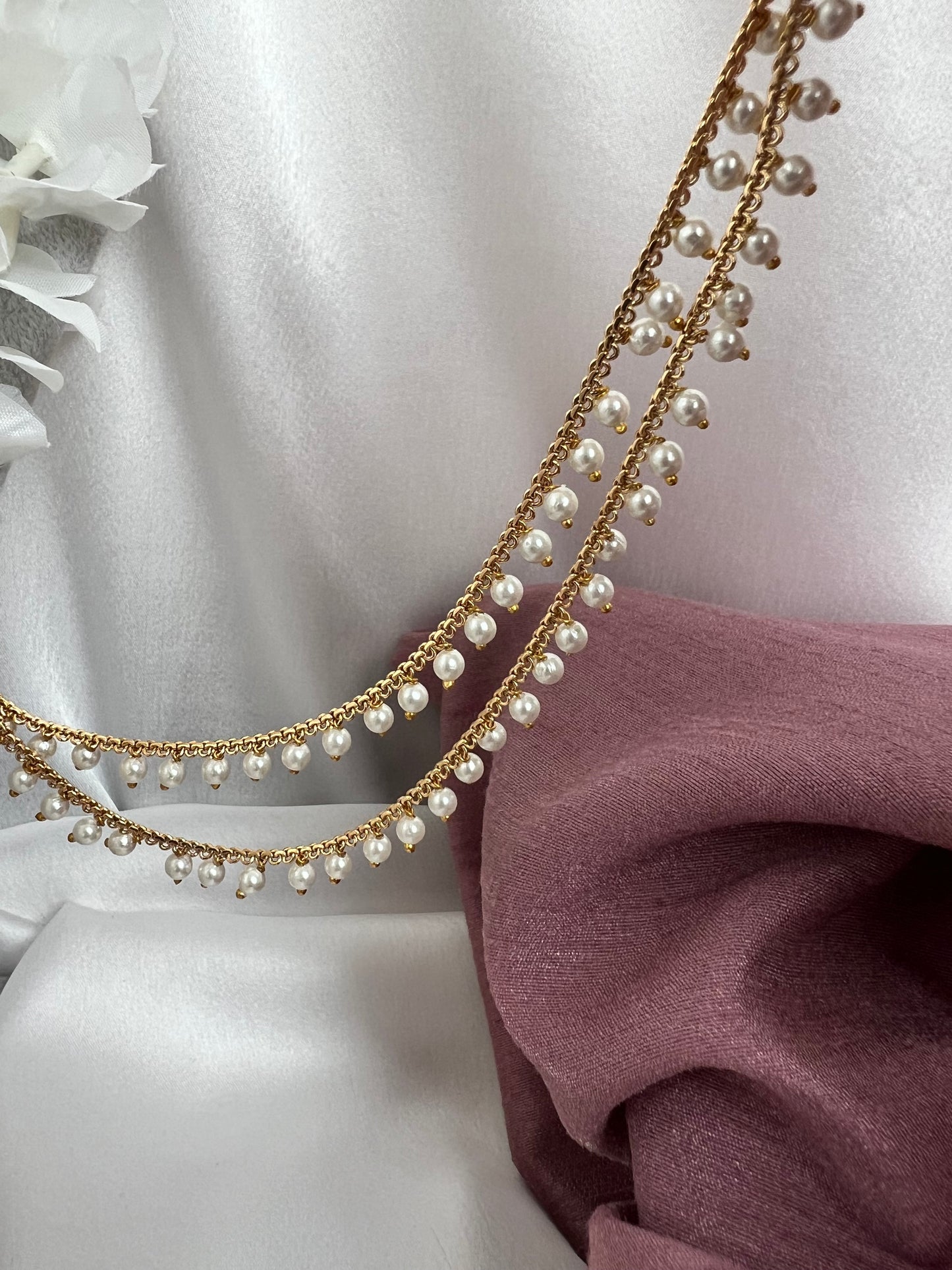 two layer gold plated pearl ear chains, set of two EC3003