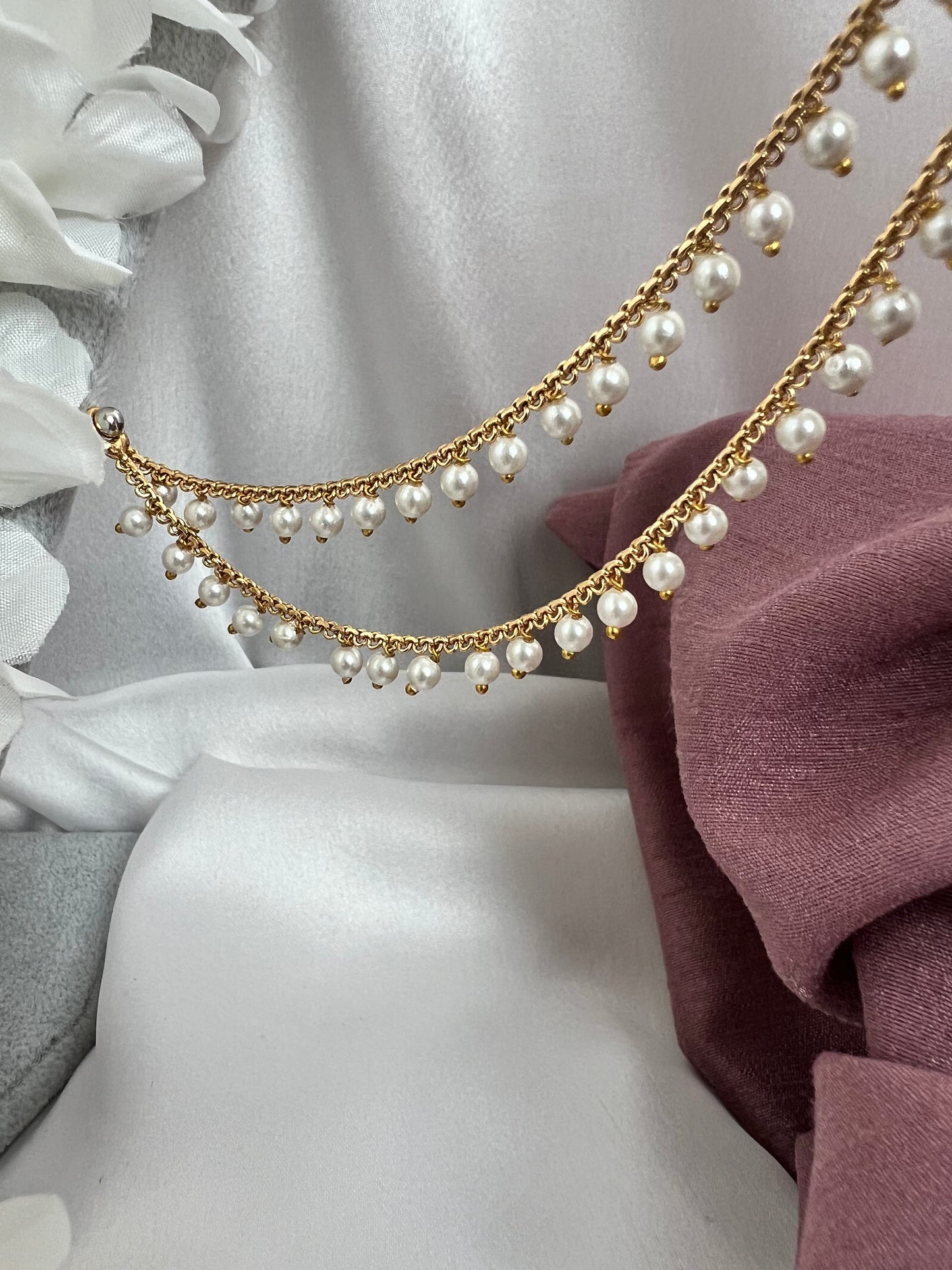 two layer gold plated pearl ear chains, set of two EC3003