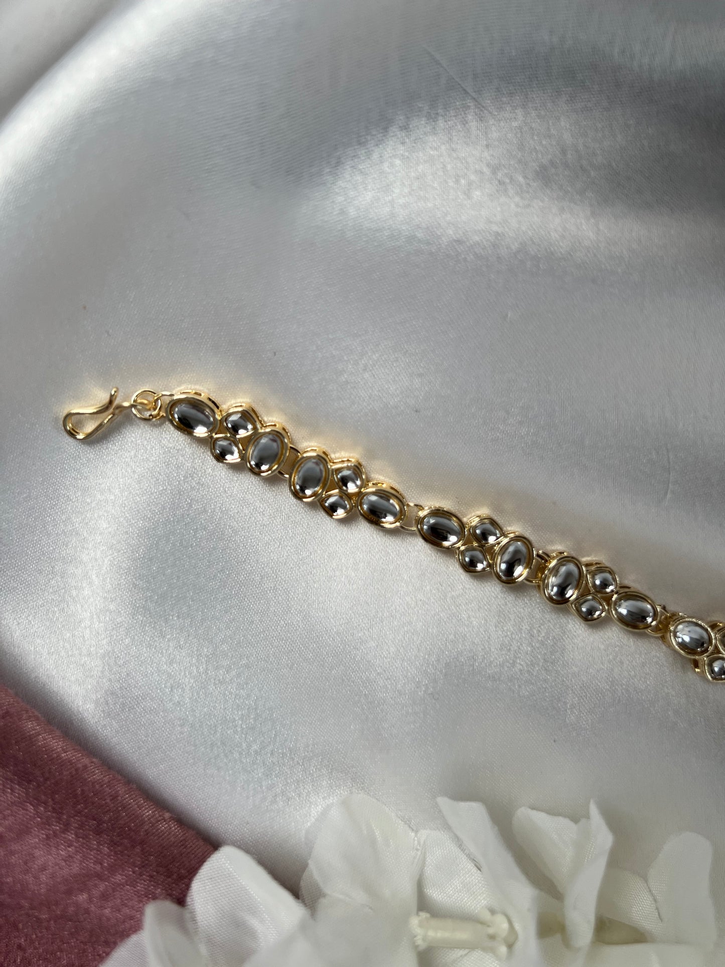 White golden kundan style head band SH3005