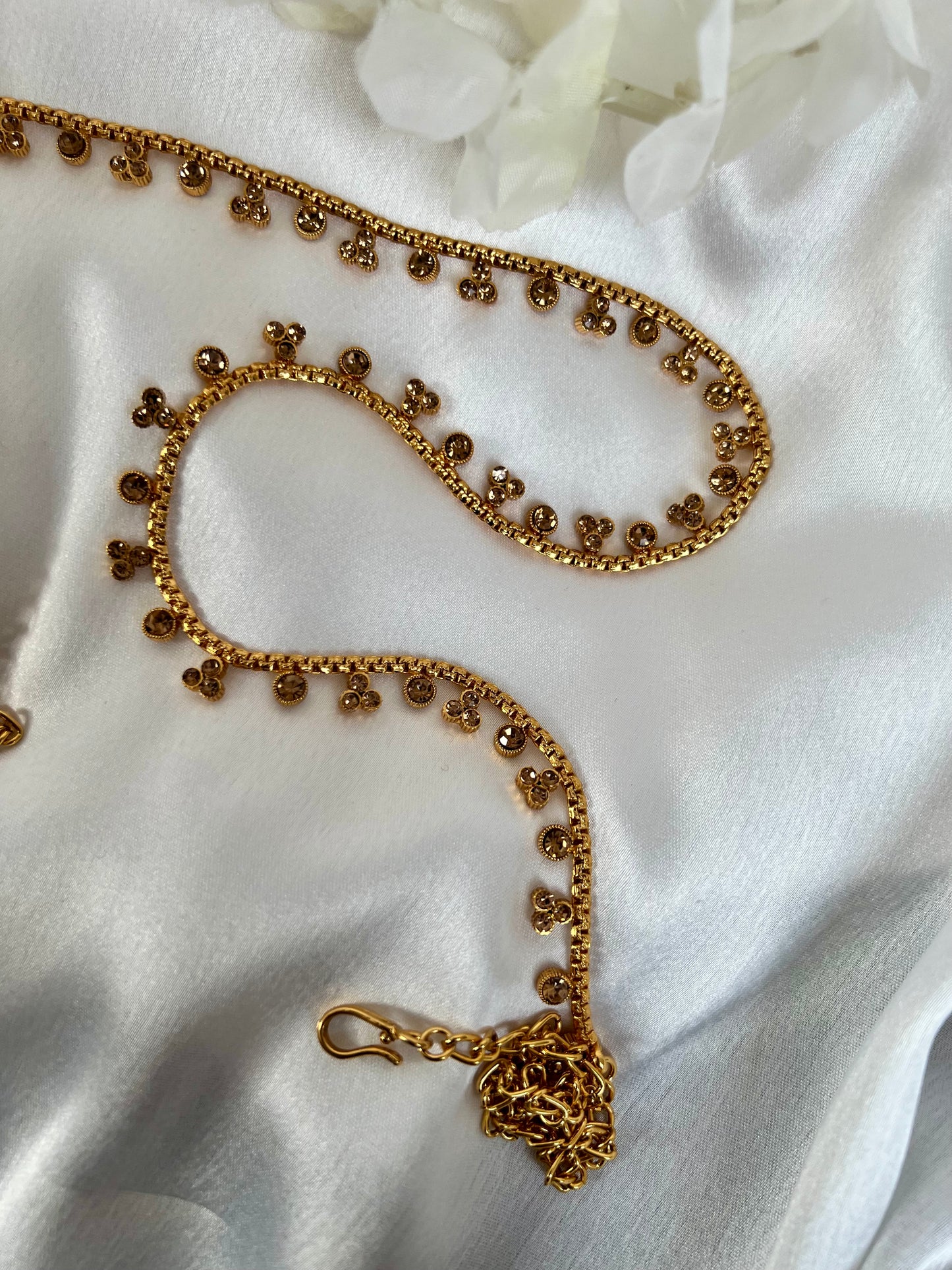Simple gold plated waist chain with golden stones W3001