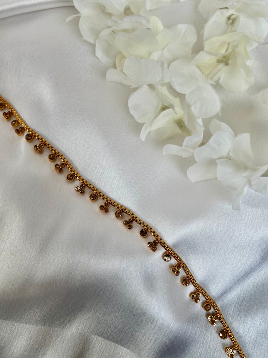 Simple gold plated waist chain with golden stones W3001