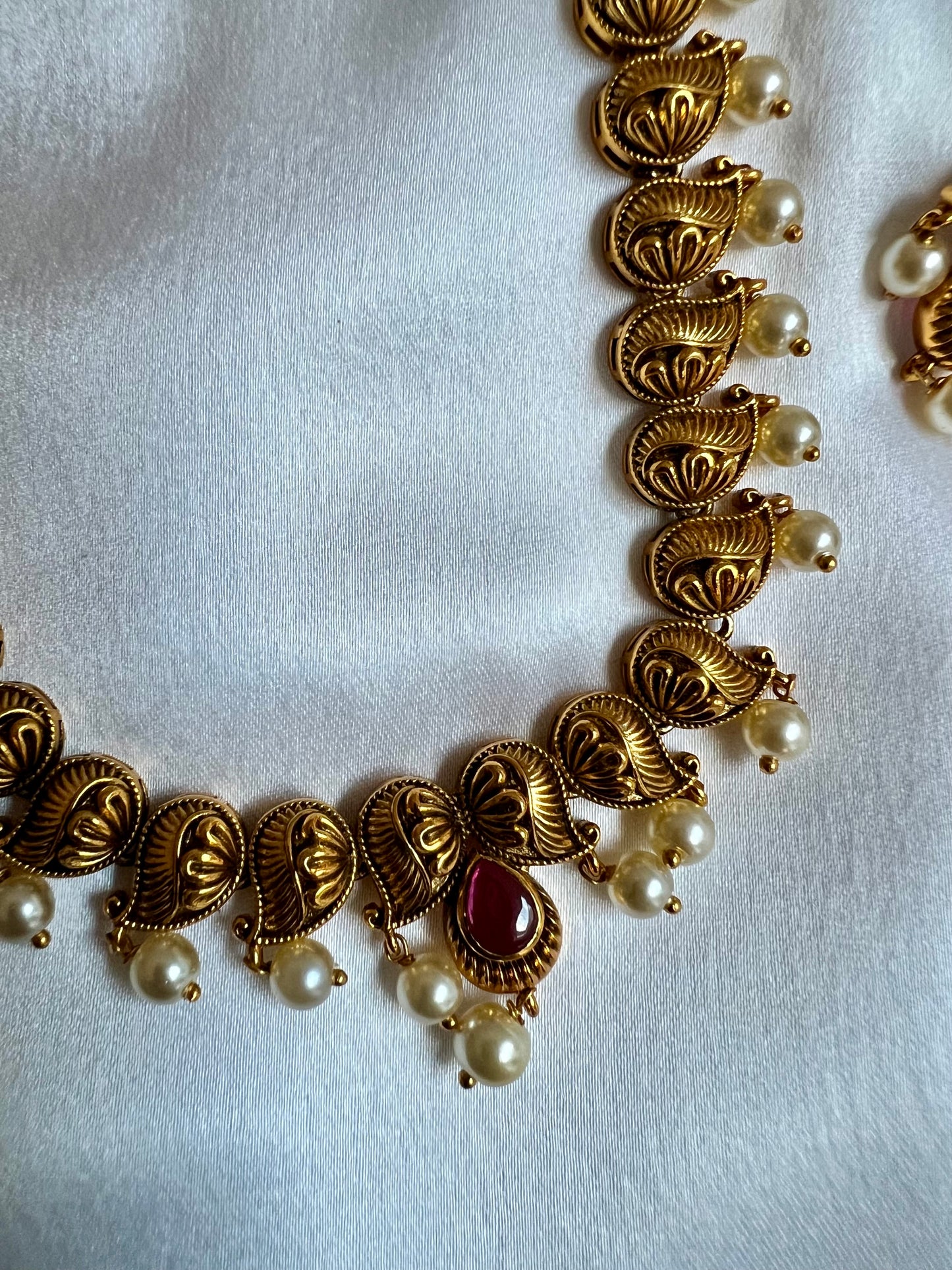 DIYA - Antique long gold plated necklace set with matching earrings N3022