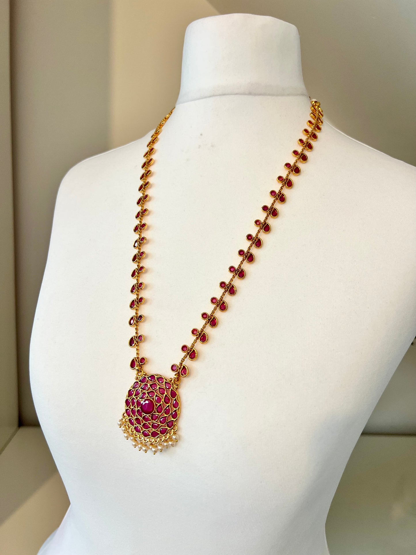 NITHARSHA - Long ruby kundan stone necklace with matching earrings N3207