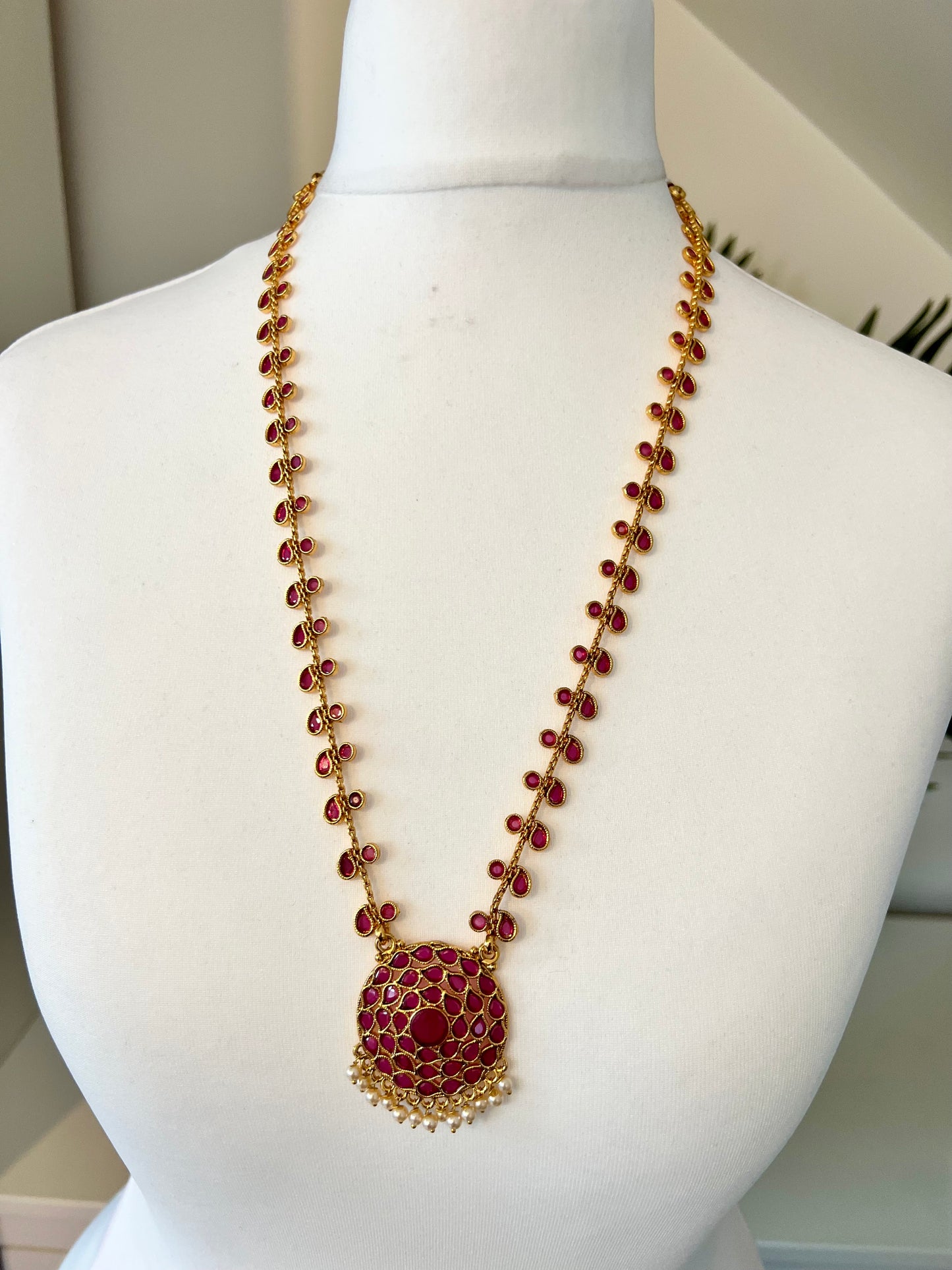 NITHARSHA - Long ruby kundan stone necklace with matching earrings N3207