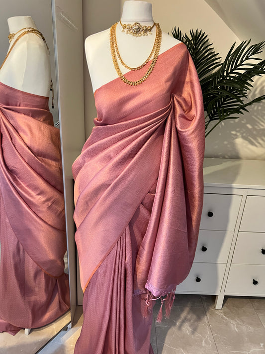 Dusty pink kubera silk saree